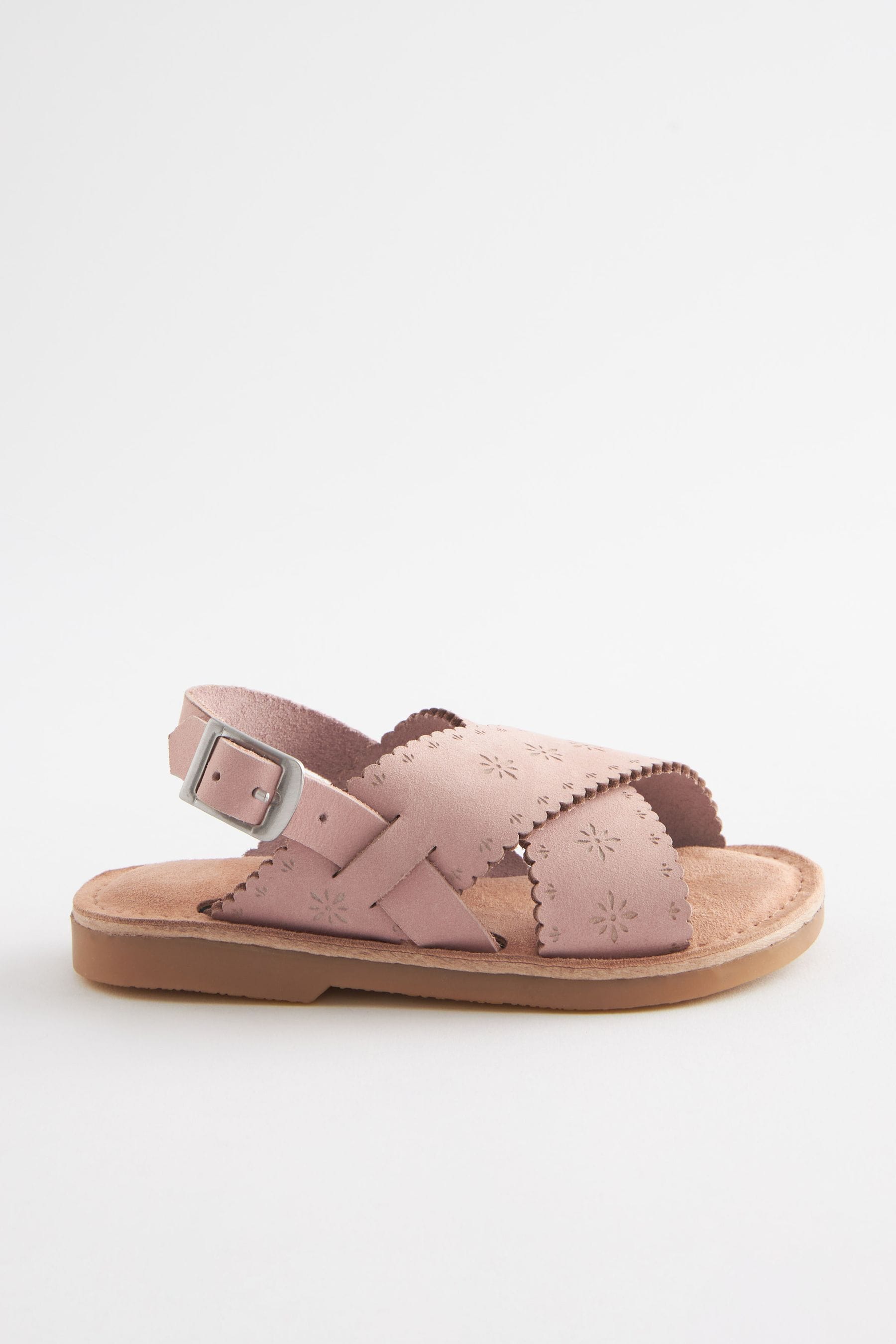 Pink Leather Cross Strap Sandals