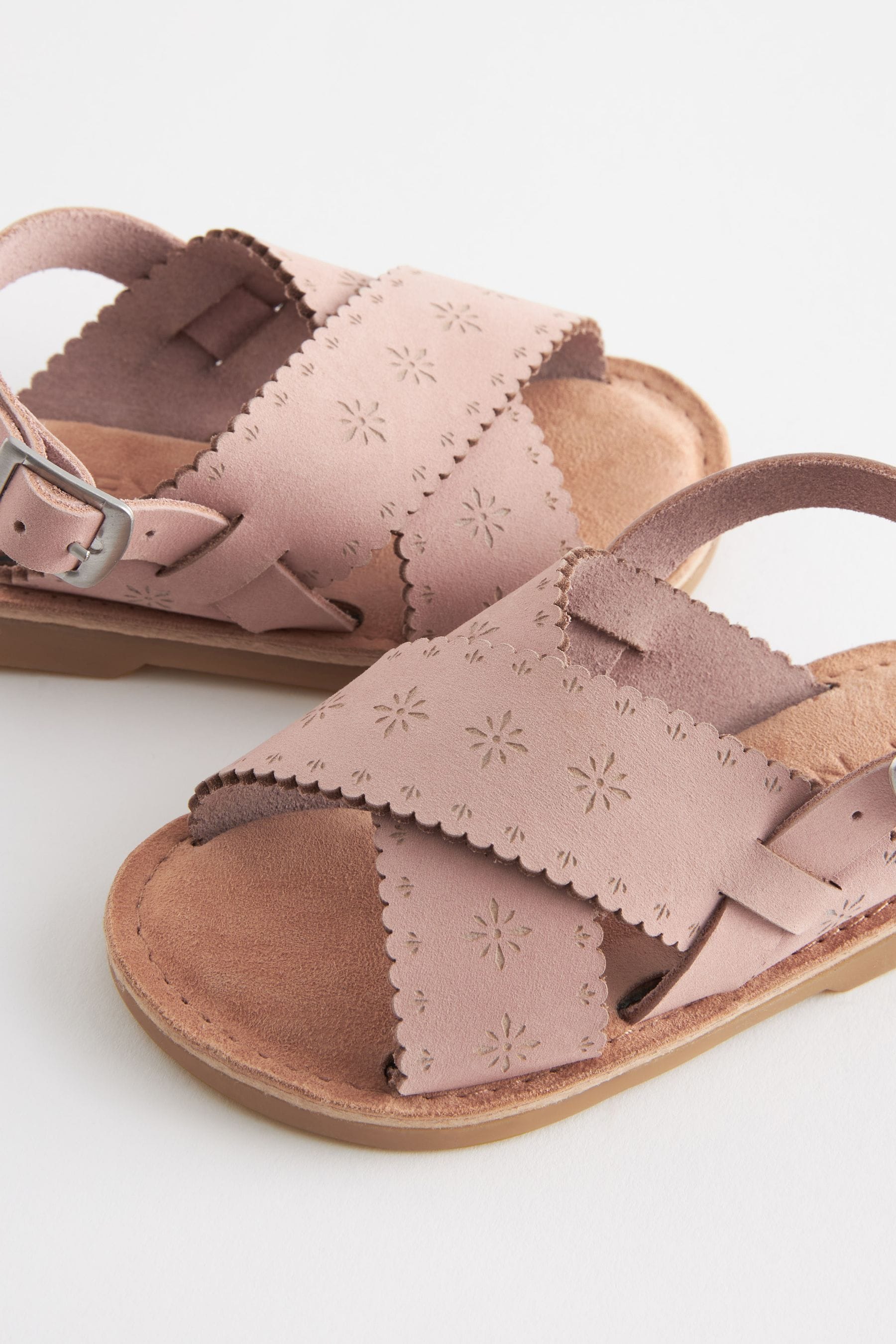 Pink Leather Cross Strap Sandals