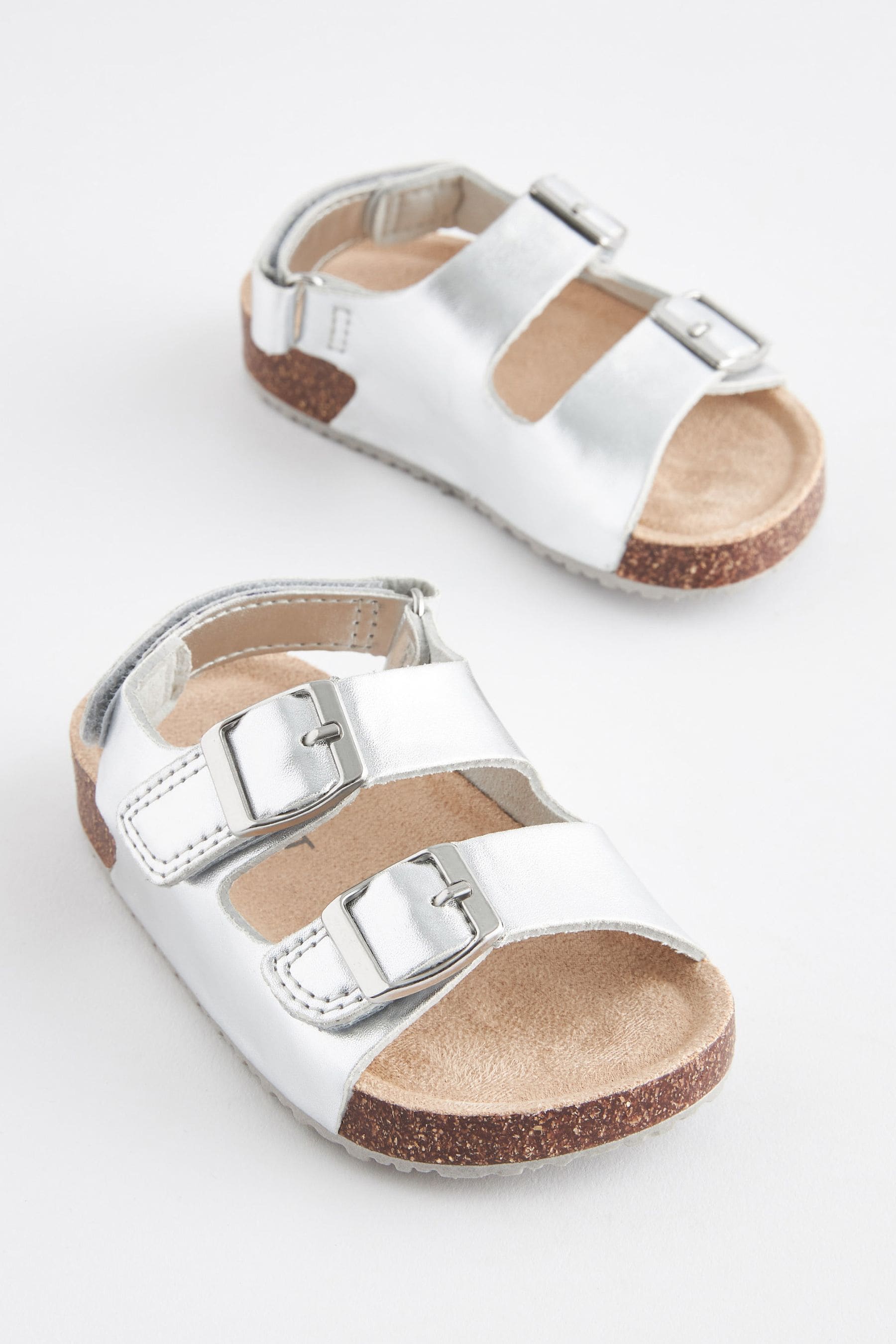 Silver Double Buckle Corkbed Sandals