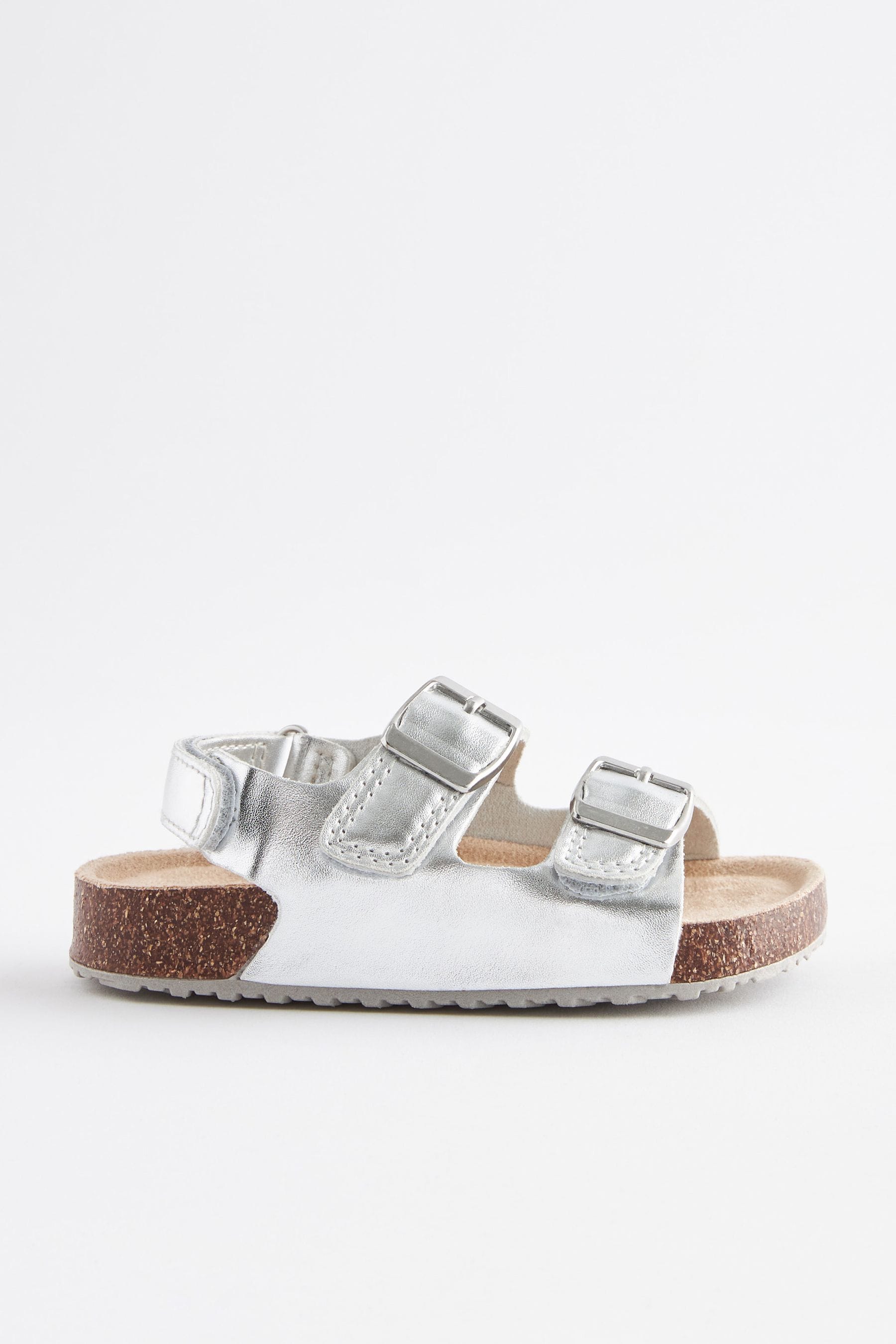 Silver Double Buckle Corkbed Sandals