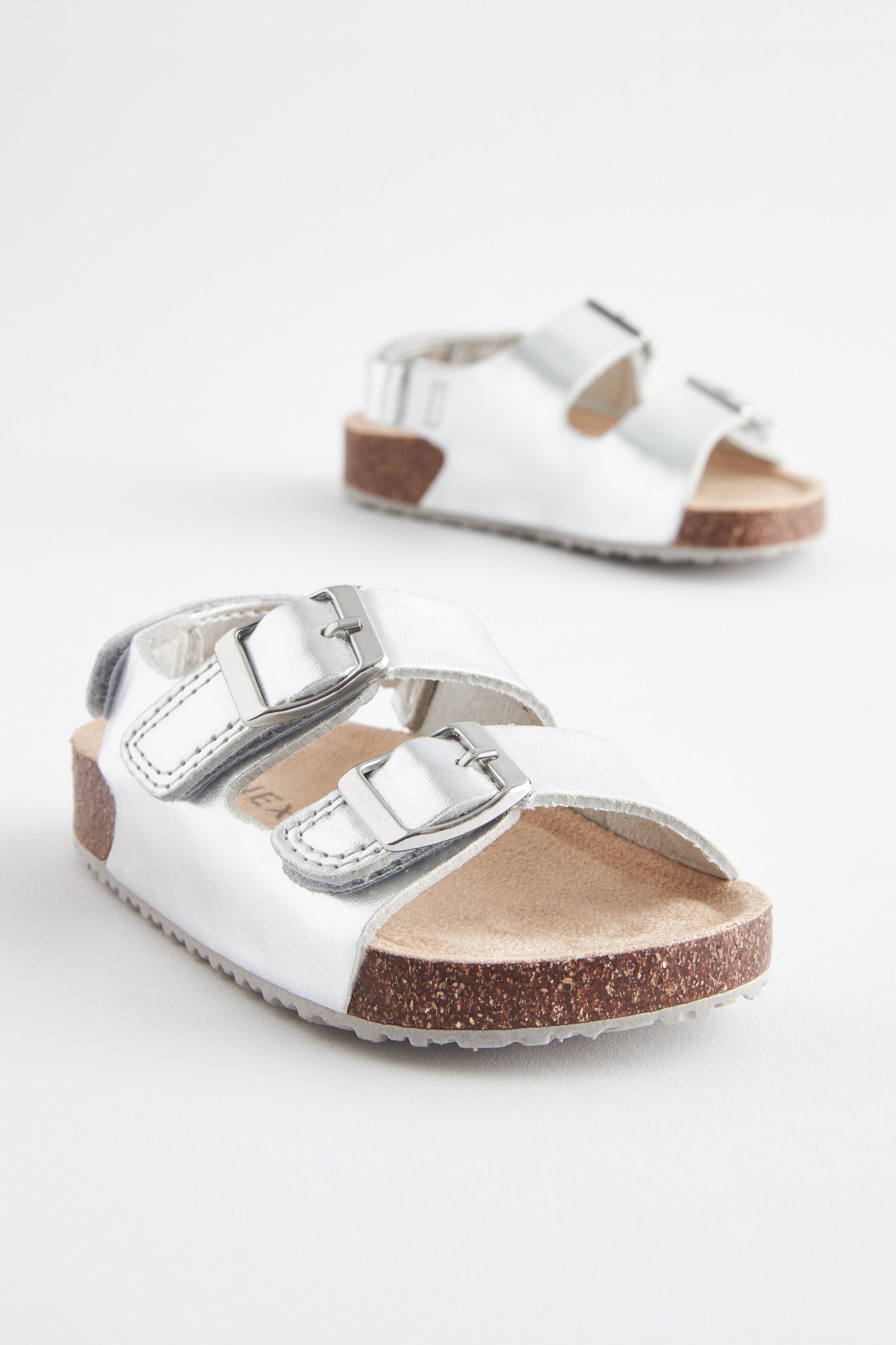 Silver Double Buckle Corkbed Sandals