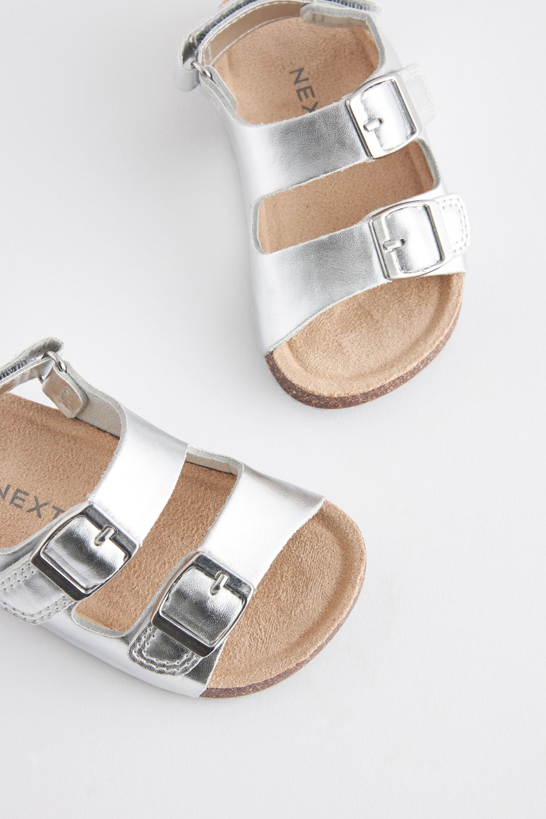 Silver Double Buckle Corkbed Sandals