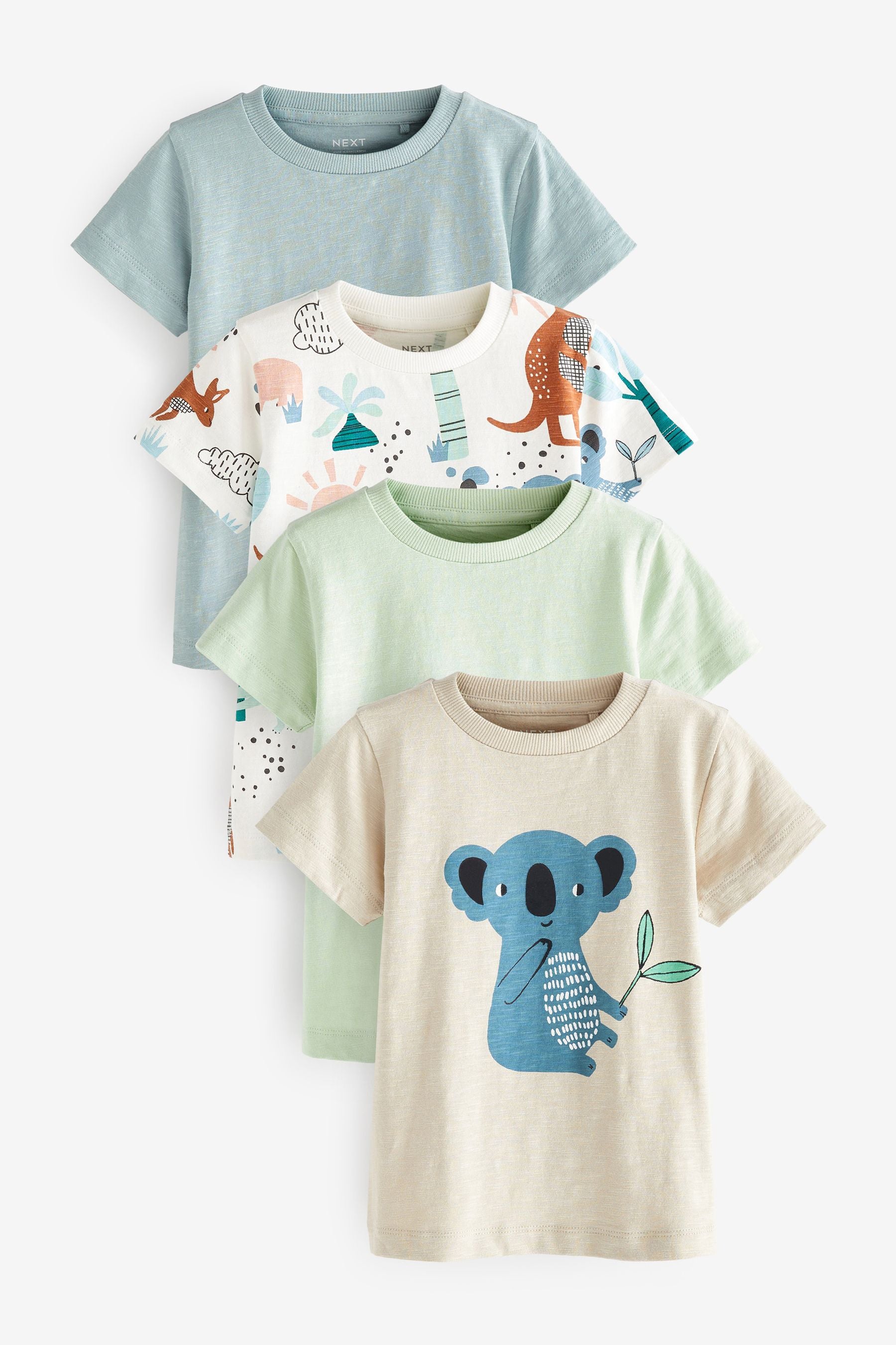 Blue/Neutral Animal Character Short Sleeves T-Shirts 4 Pack (3mths-7yrs)