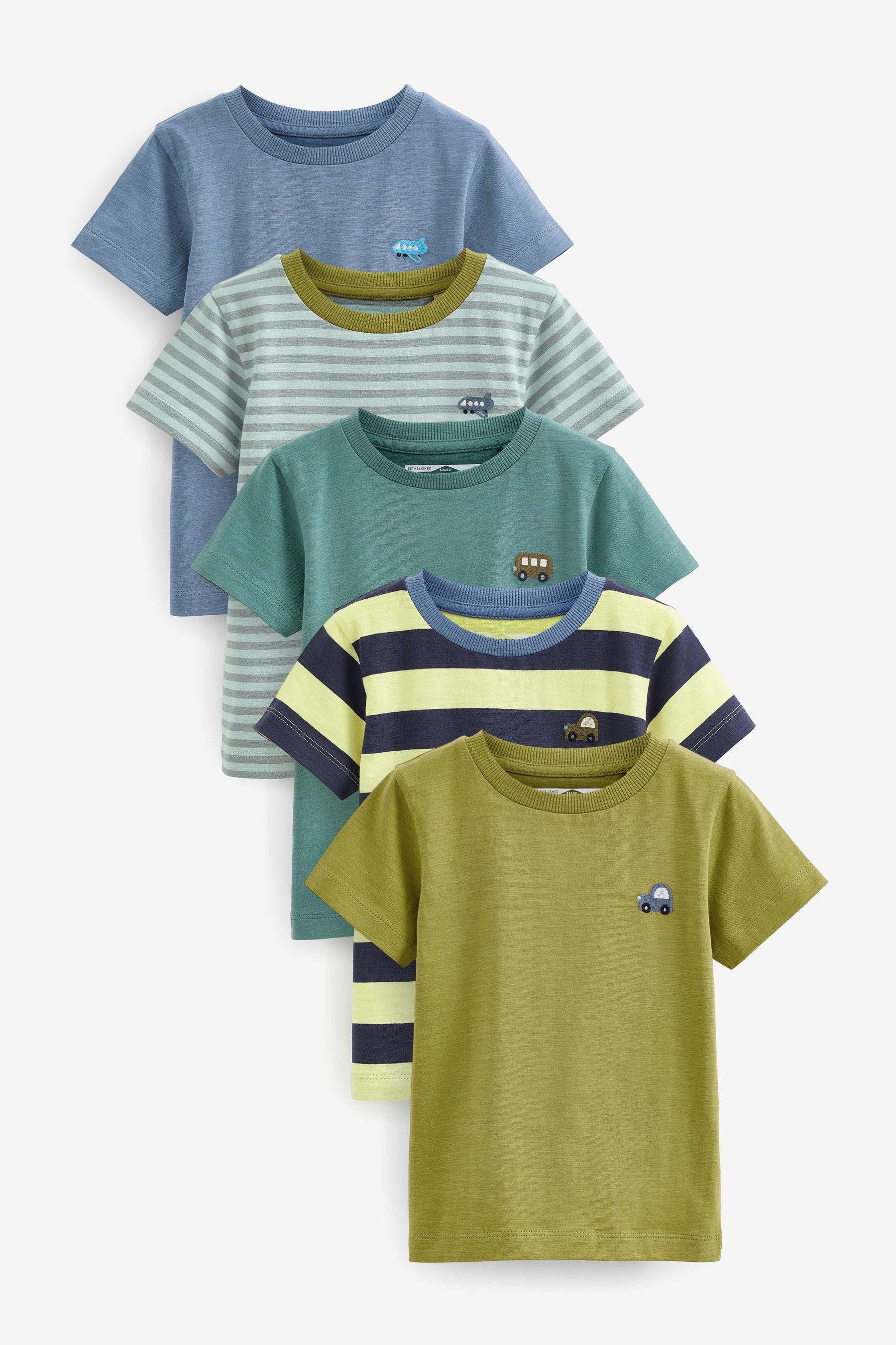 Green/Blue Stripe Short Sleeves T-Shirt 5 Pack (3mths-7yrs)