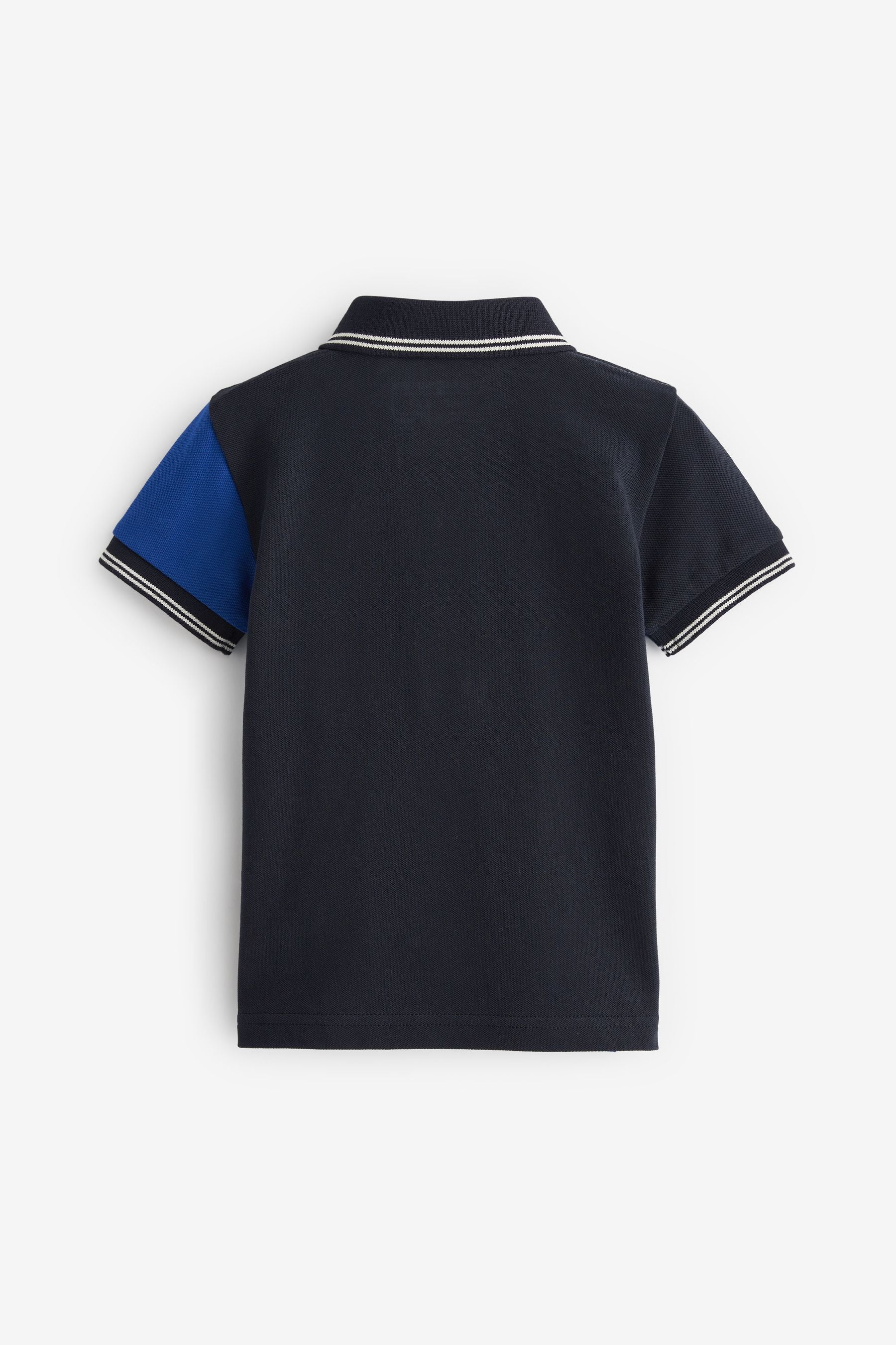 Blue Short Sleeves Pique Jersey Colourblock Polo Shirt (3mths-7yrs)