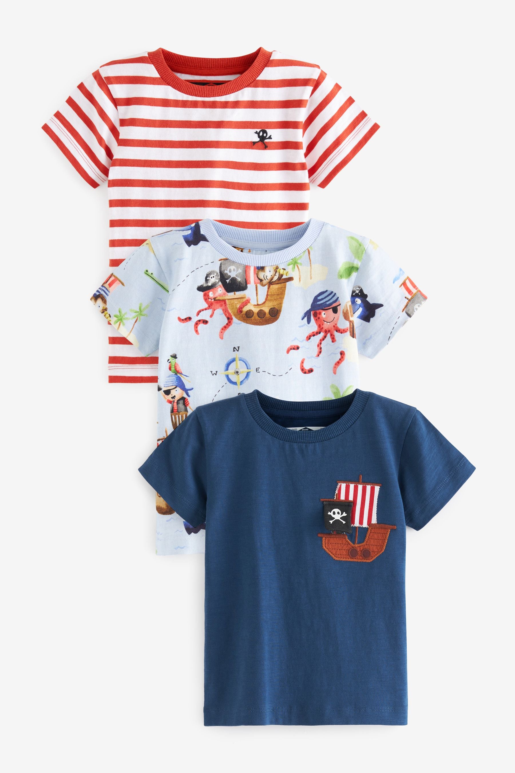 Red & Blue Pirate Short Sleeve Character T-Shirts 3 Pack (3mths-7yrs)