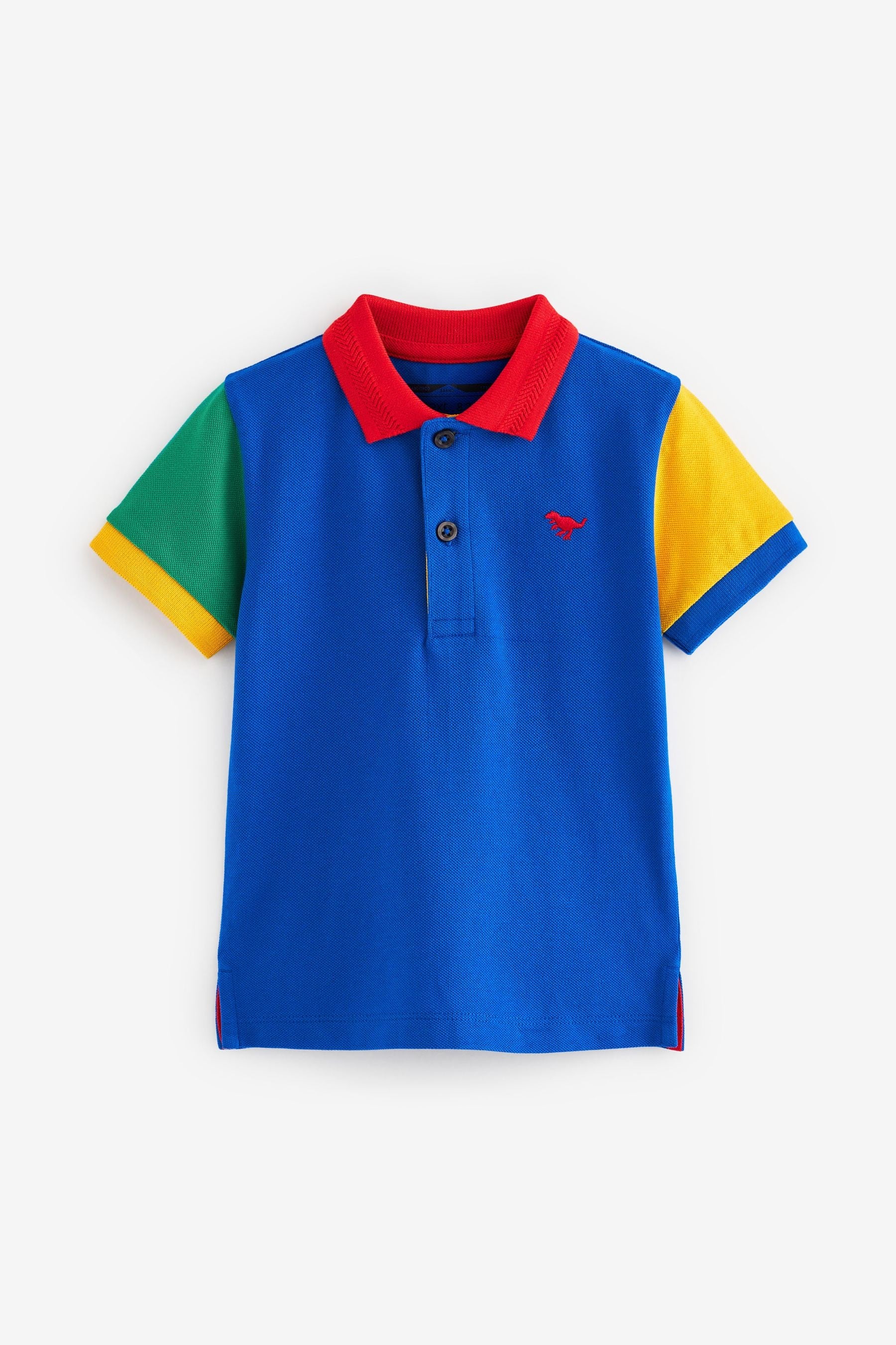 Cobalt Blue Short Sleeves Pique Jersey Colourblock Polo Shirt (3mths-7yrs)