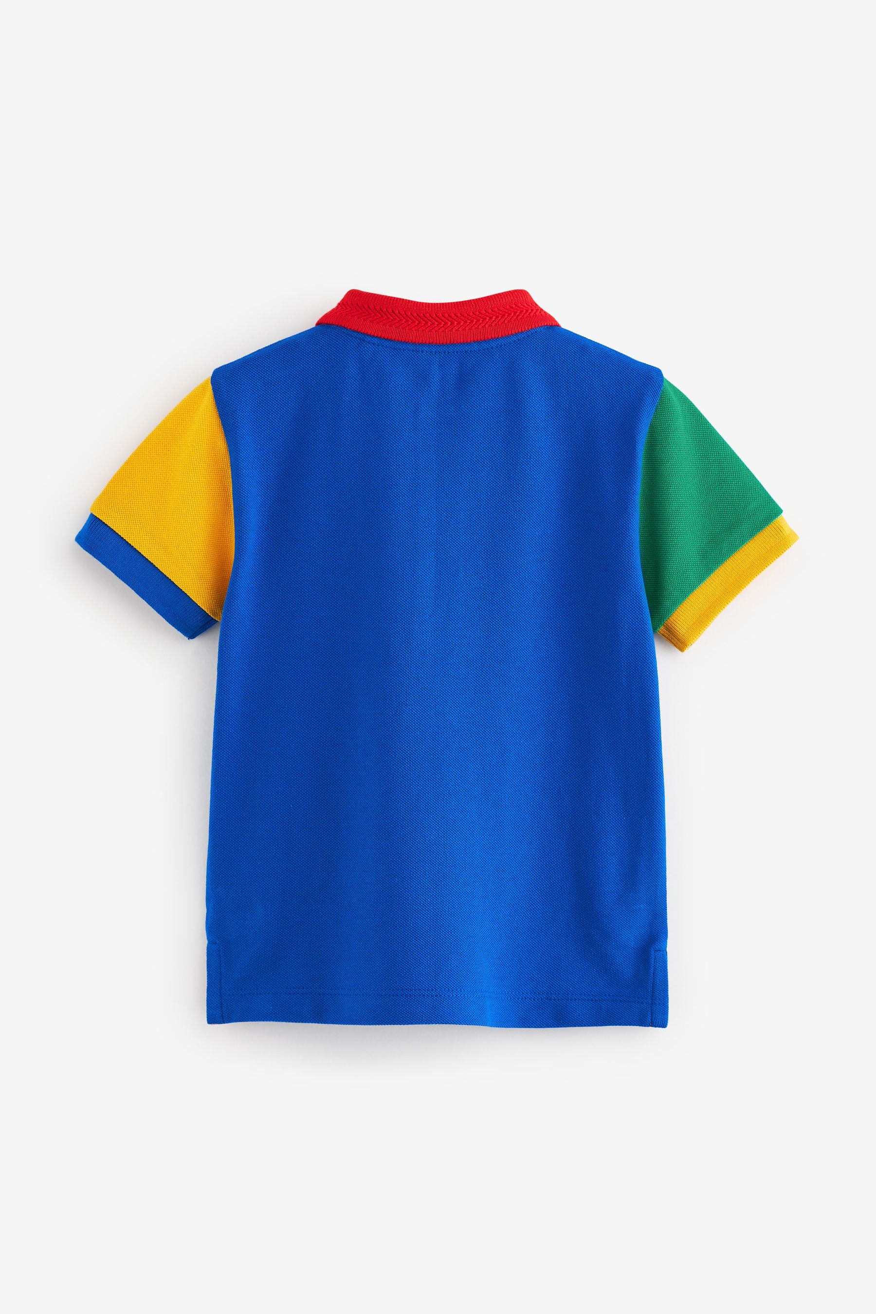 Cobalt Blue Short Sleeves Pique Jersey Colourblock Polo Shirt (3mths-7yrs)