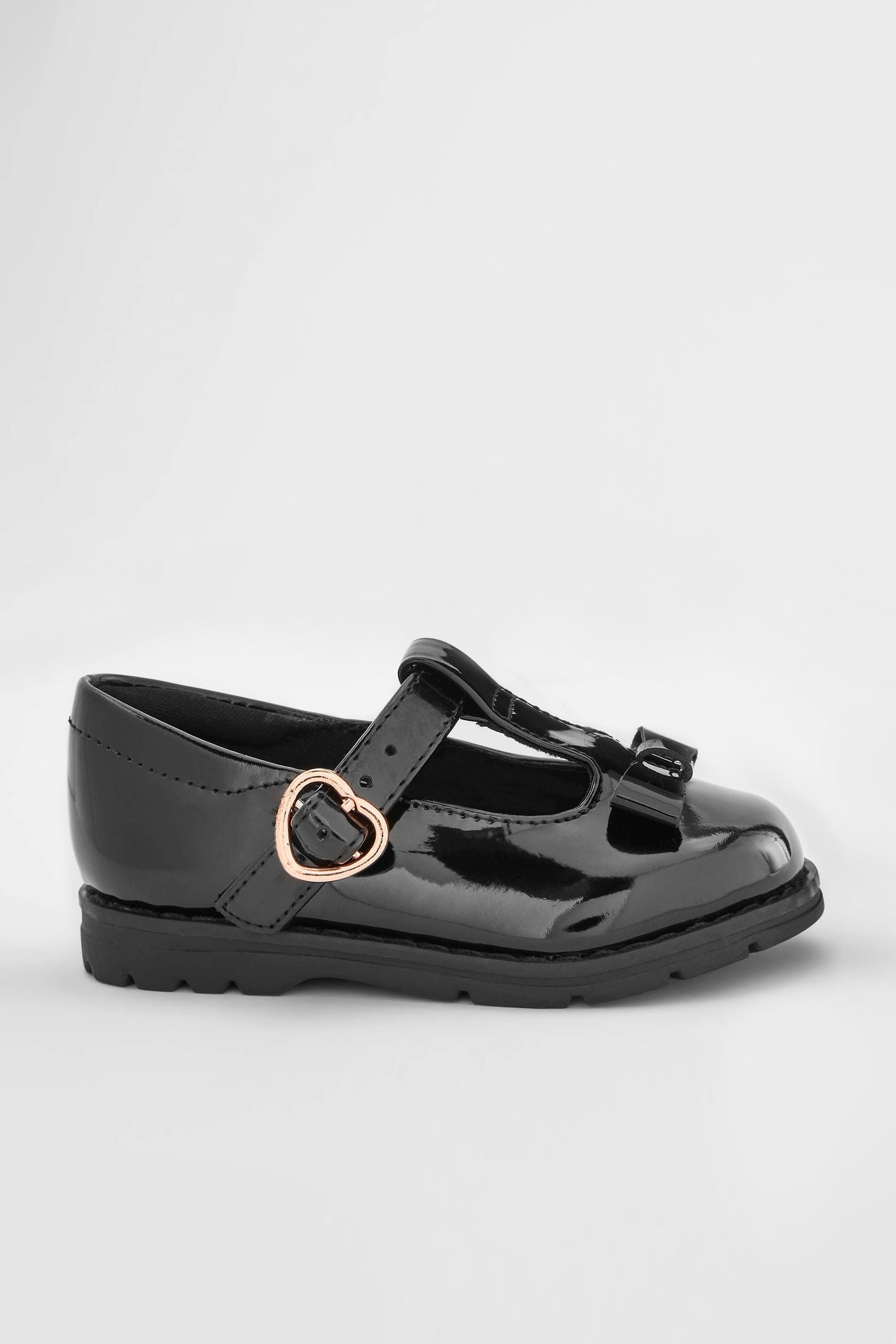 Black Patent School Junior Bow T-Bar Shoes