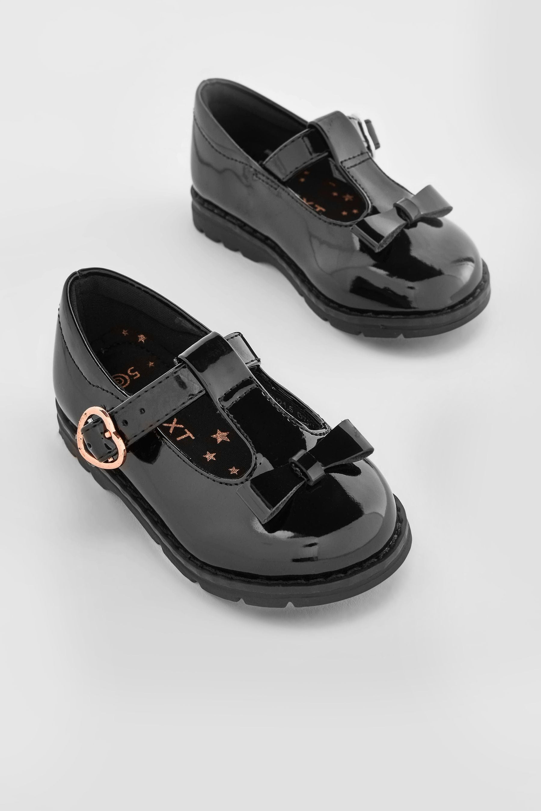 Black Patent School Junior Bow T-Bar Shoes