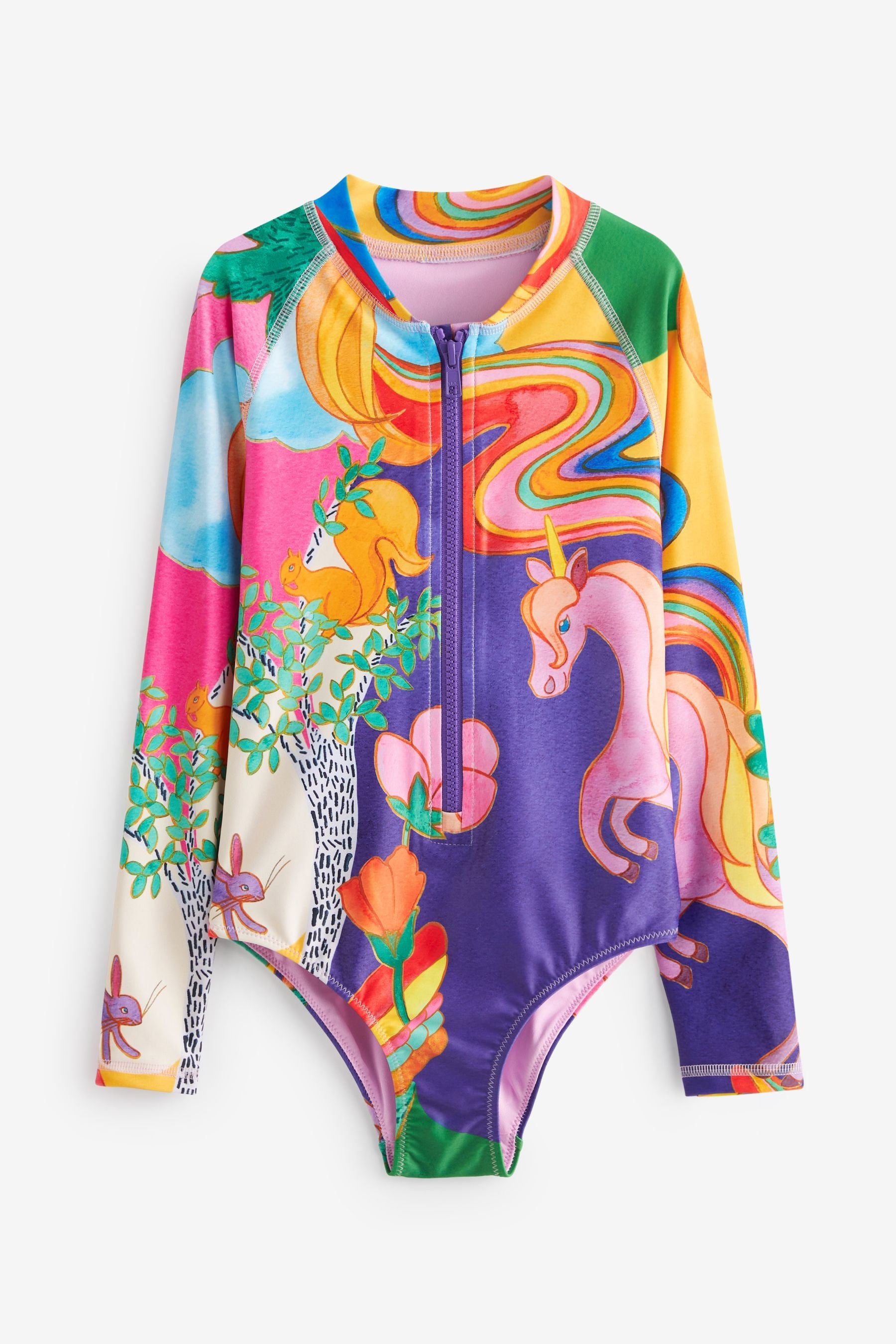 Multi Bright Unicorn Long Sleeved Swimsuit (3-16yrs)