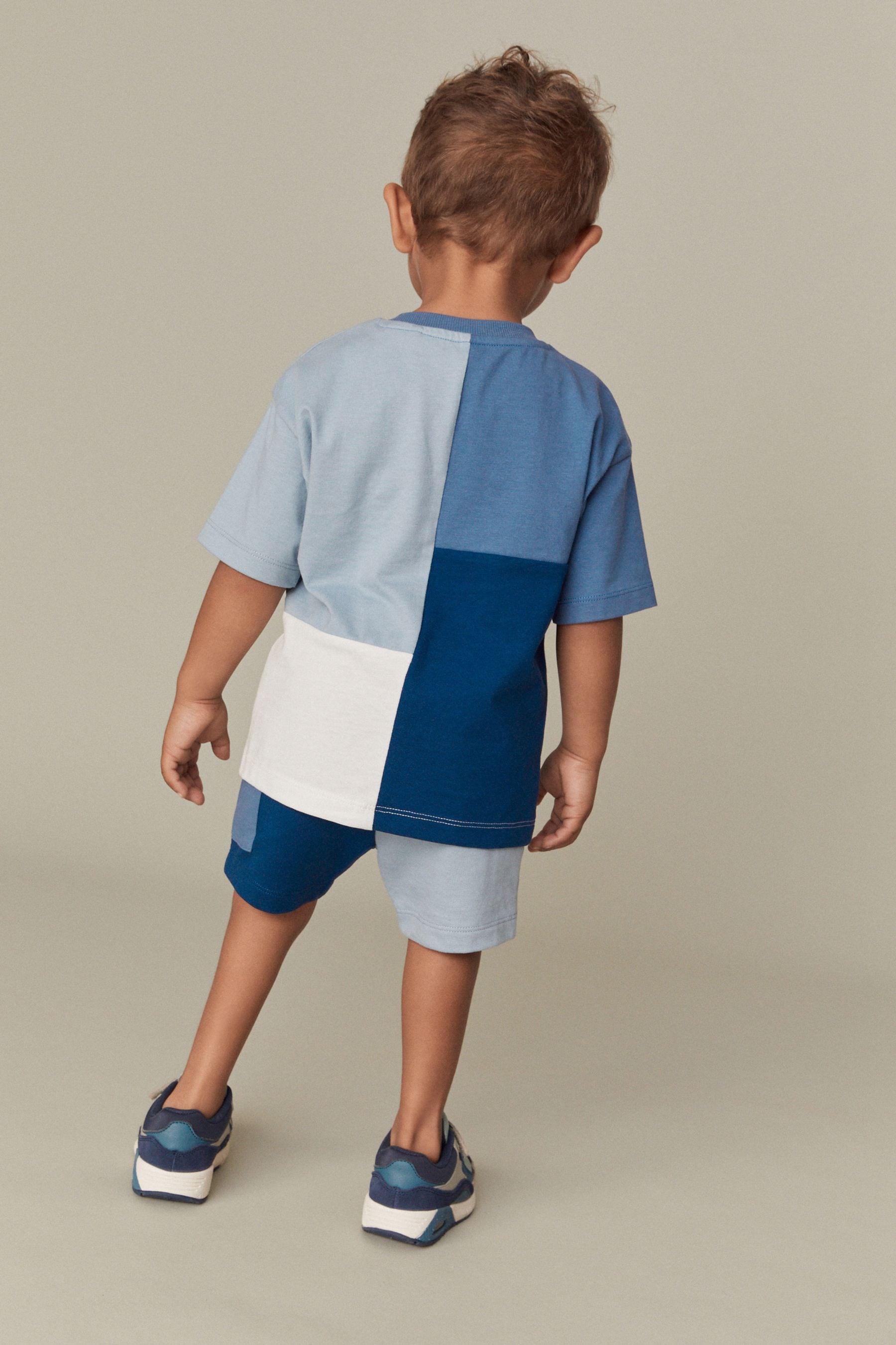 Blue Oversized Short Sleeves Colourblock T-Shirt and Shorts Set (3mths-7yrs)