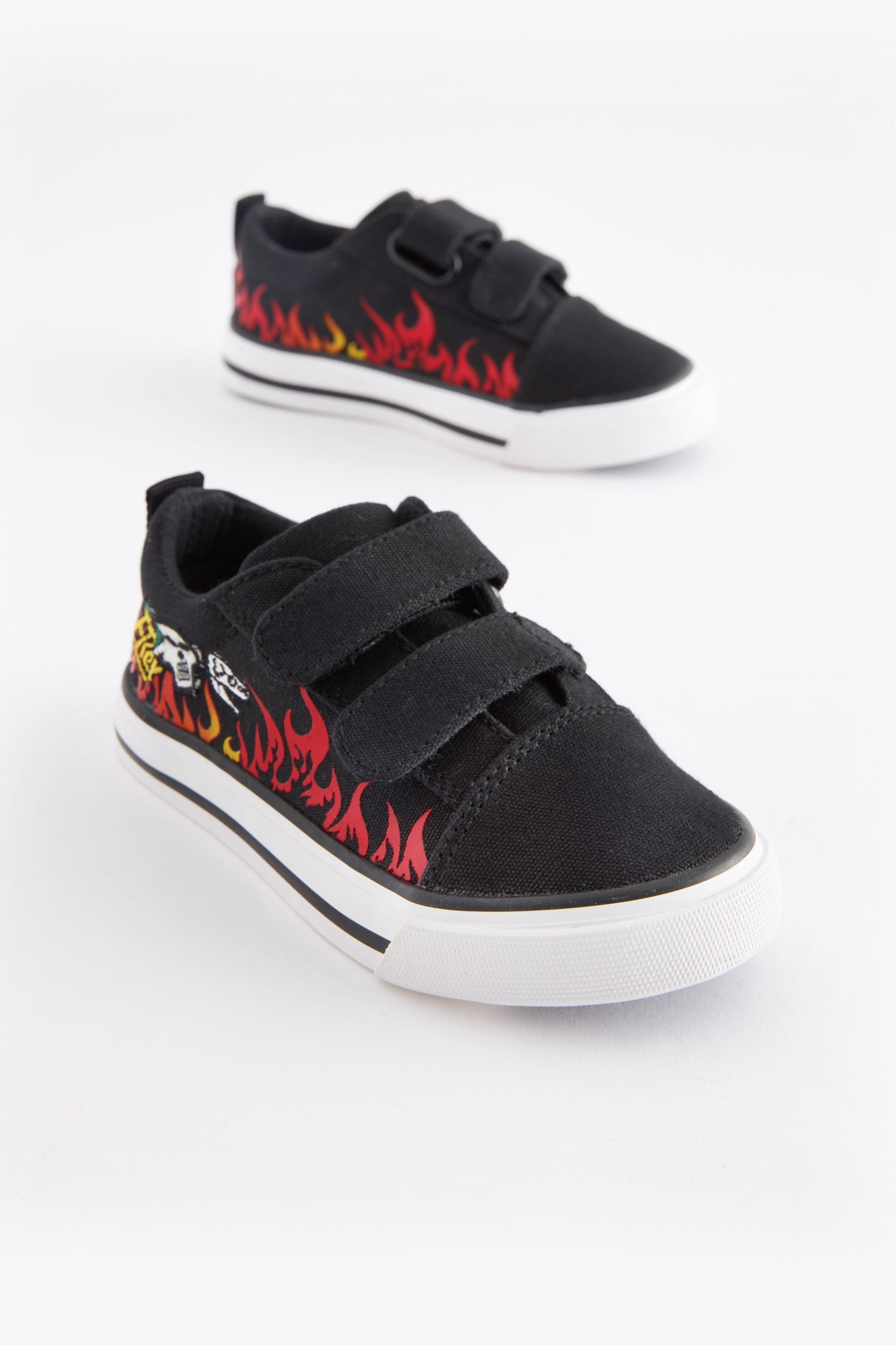 Black Flames Strap Touch Fastening Shoes