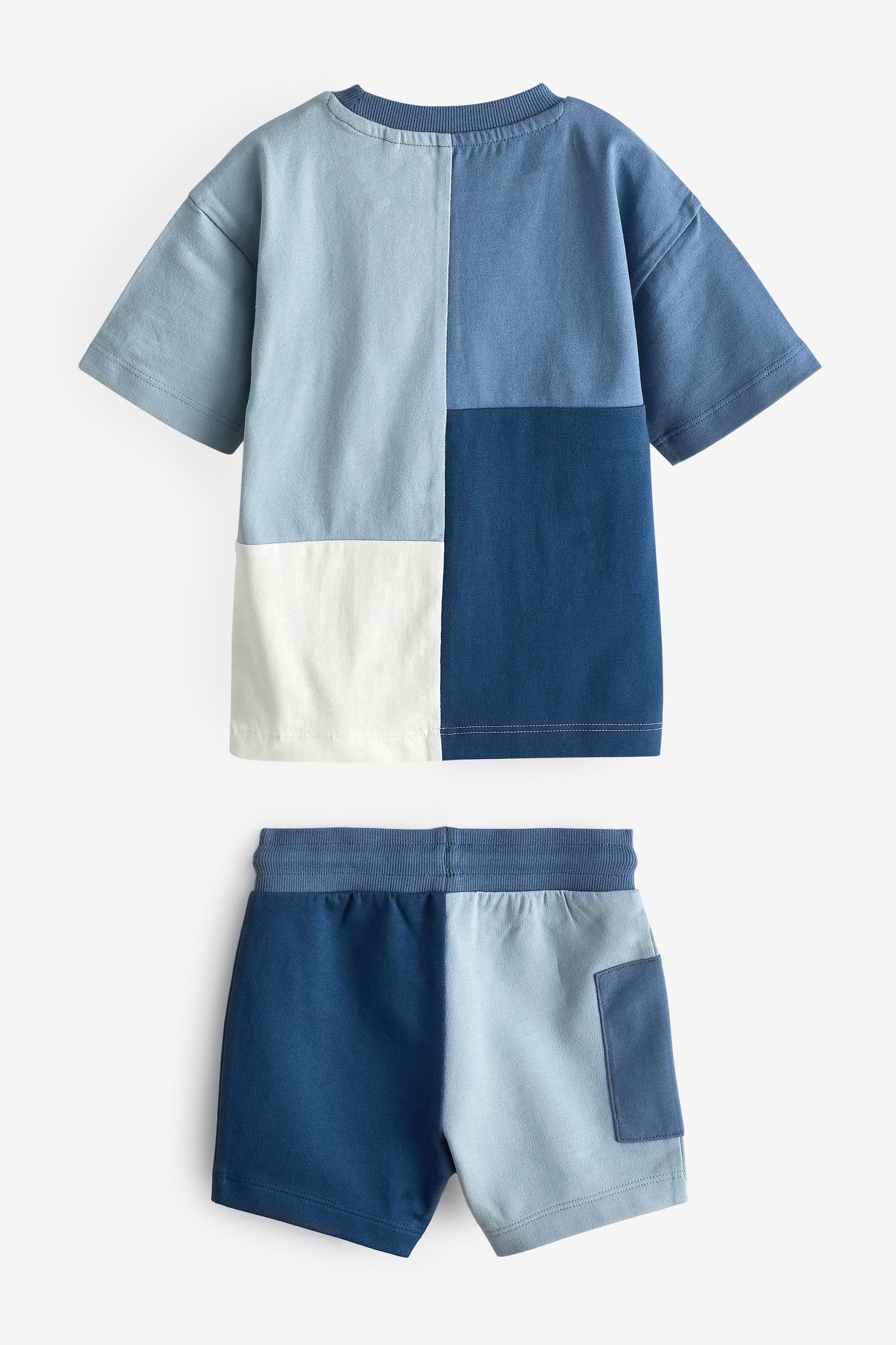 Blue Oversized Short Sleeves Colourblock T-Shirt and Shorts Set (3mths-7yrs)