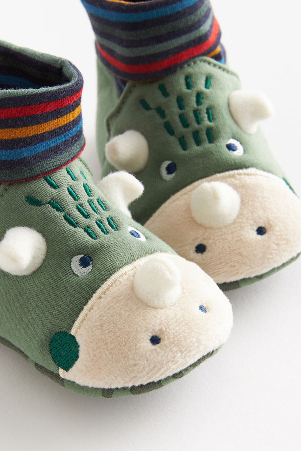 Green Dino Sensory Sock Top Baby Shoes (0-2mths)