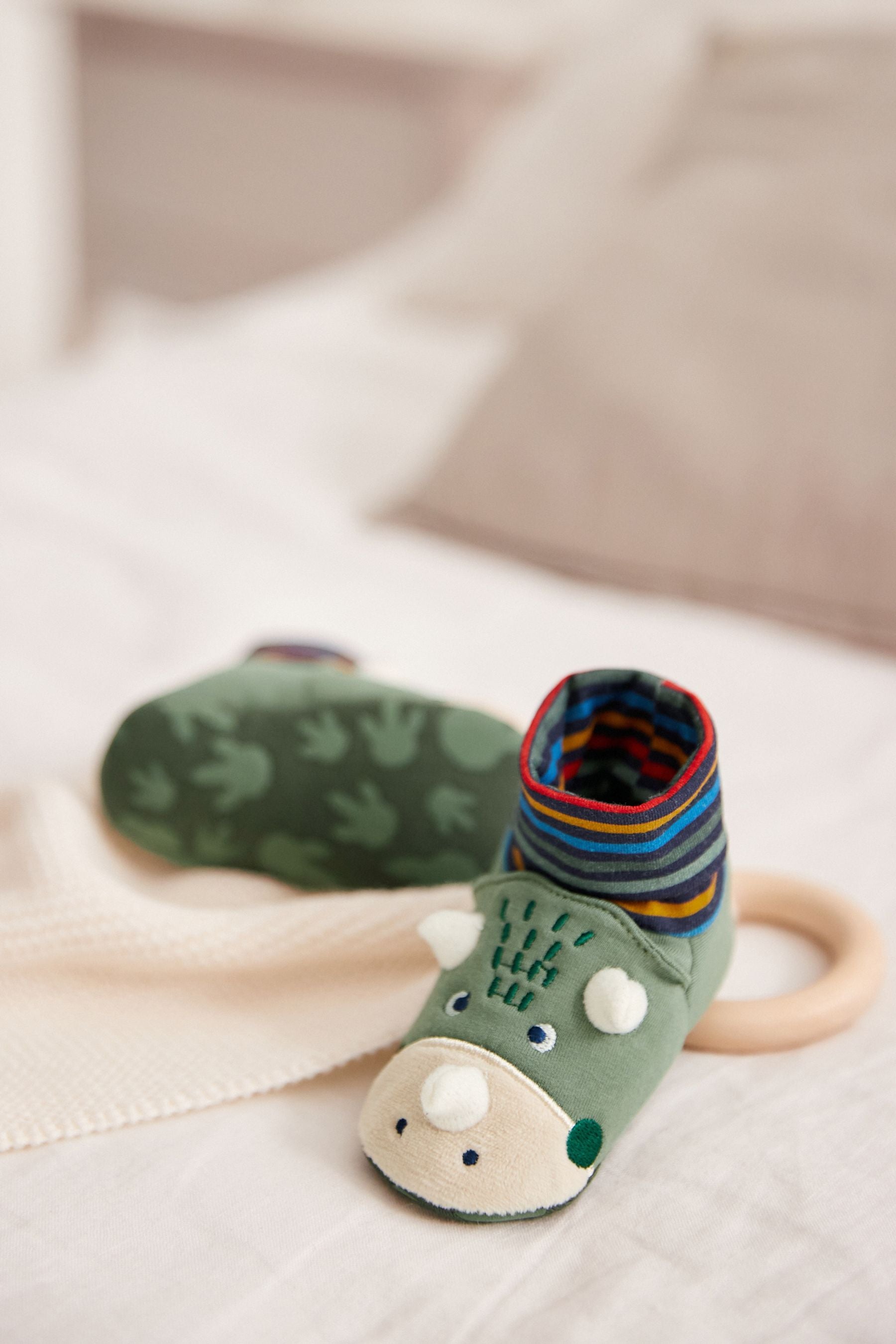 Green Dino Sensory Sock Top Baby Shoes (0-2mths)