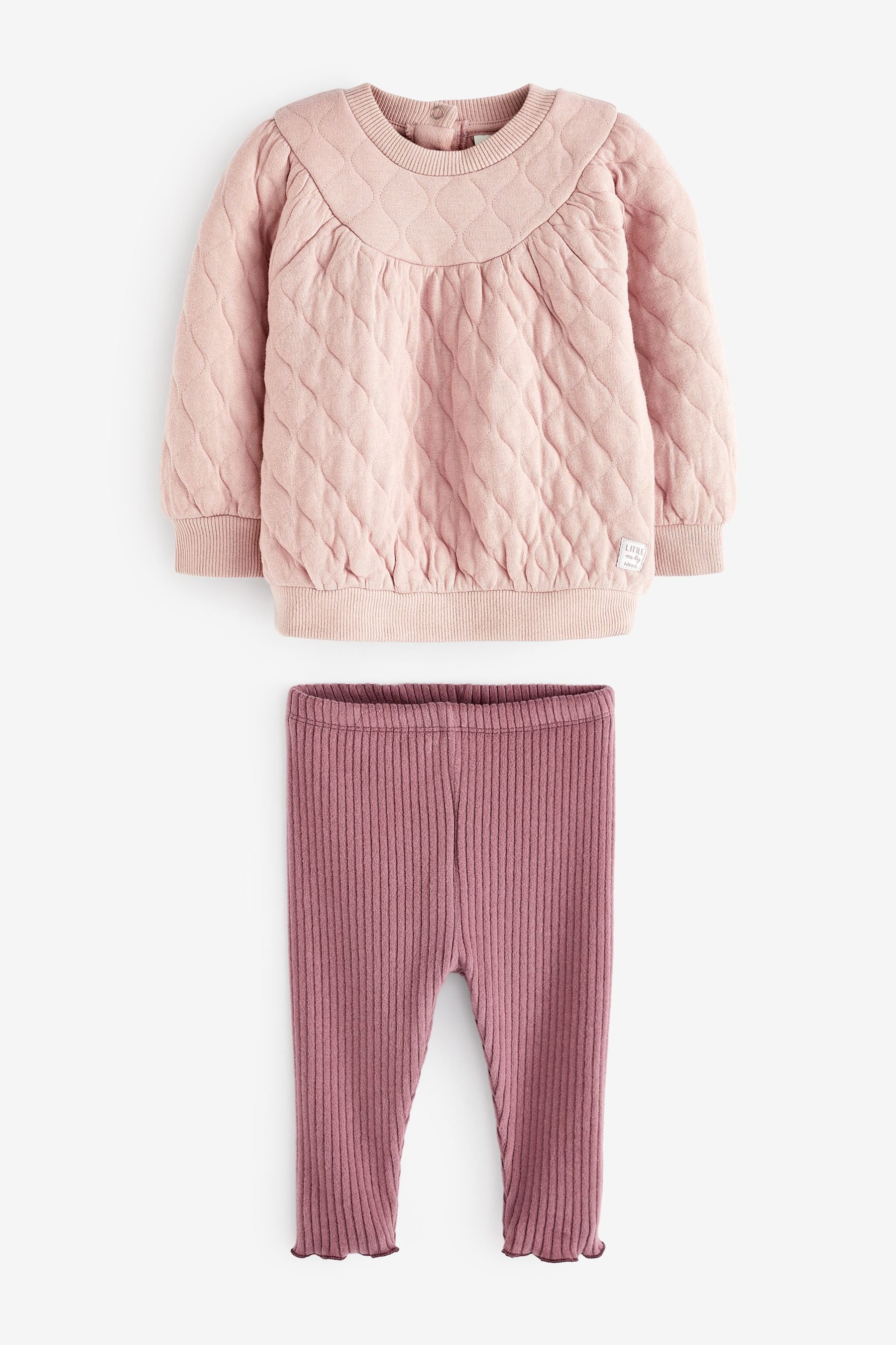 Pink 2 Pack Quilted Sweat Top And Leggings Set