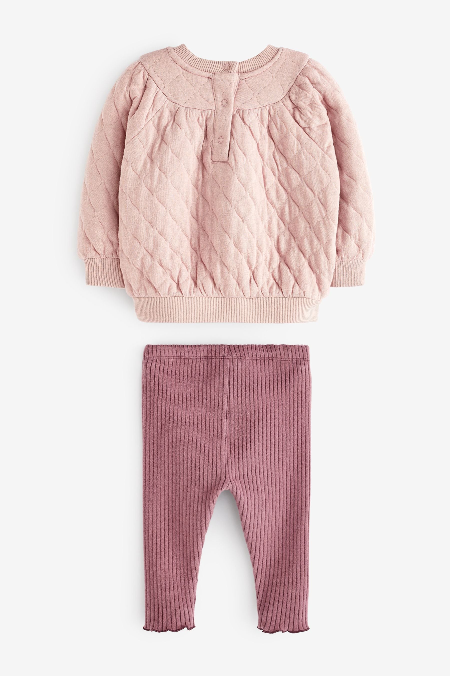 Pink 2 Pack Quilted Sweat Top And Leggings Set