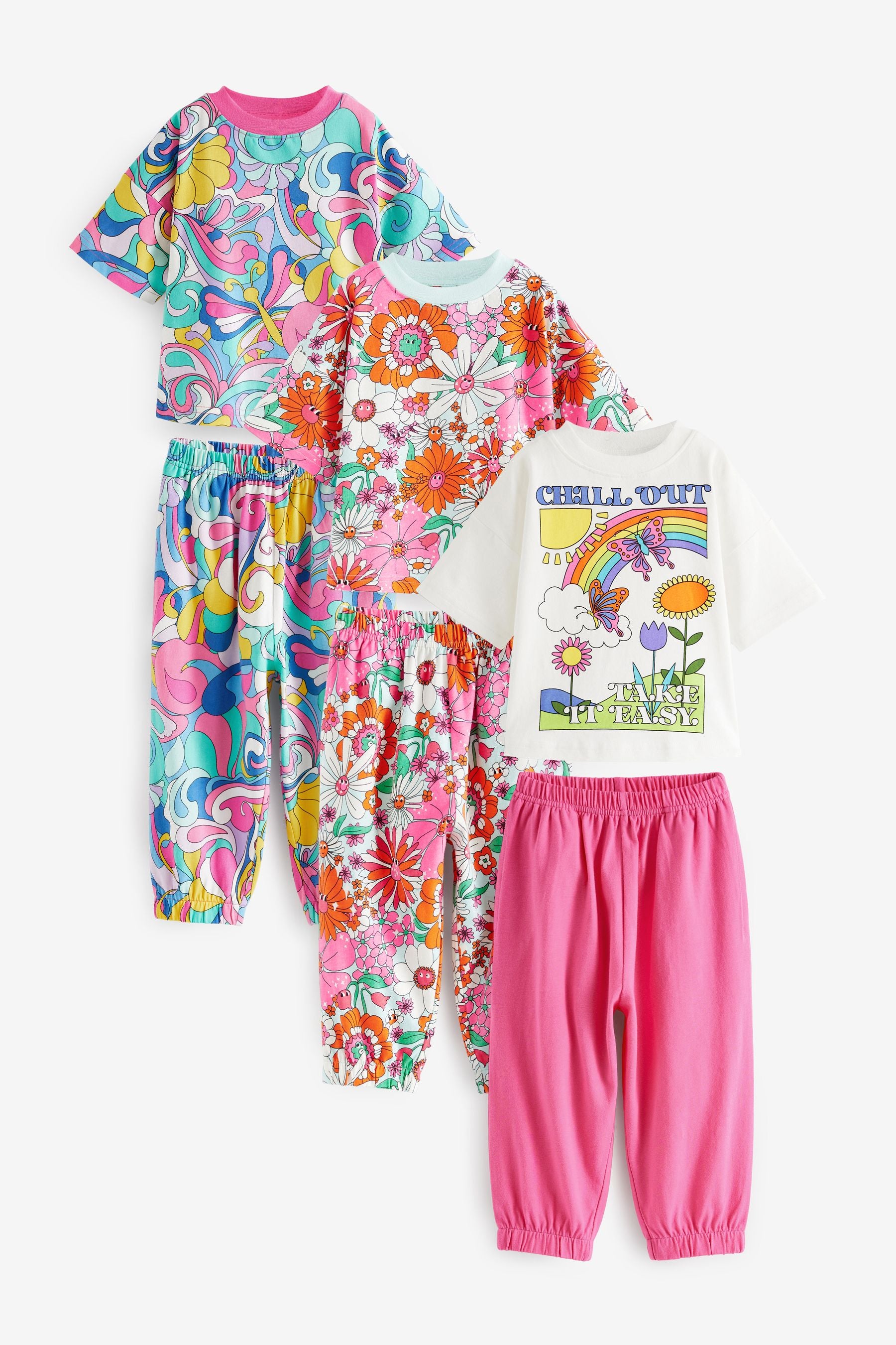 Multi Bright 70s floral Jogger Pyjamas 3 Pack (9mths-8yrs)