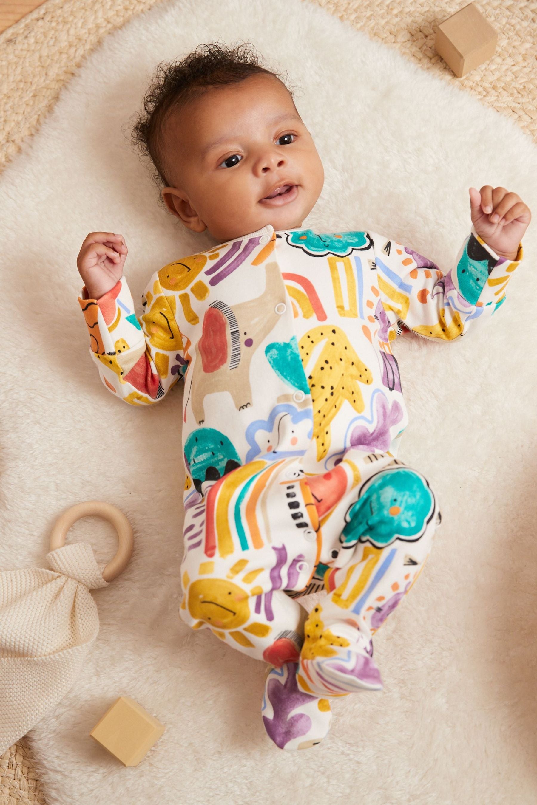 Multi Bright Baby Sleepsuits 3 Pack (0mths-3yrs)