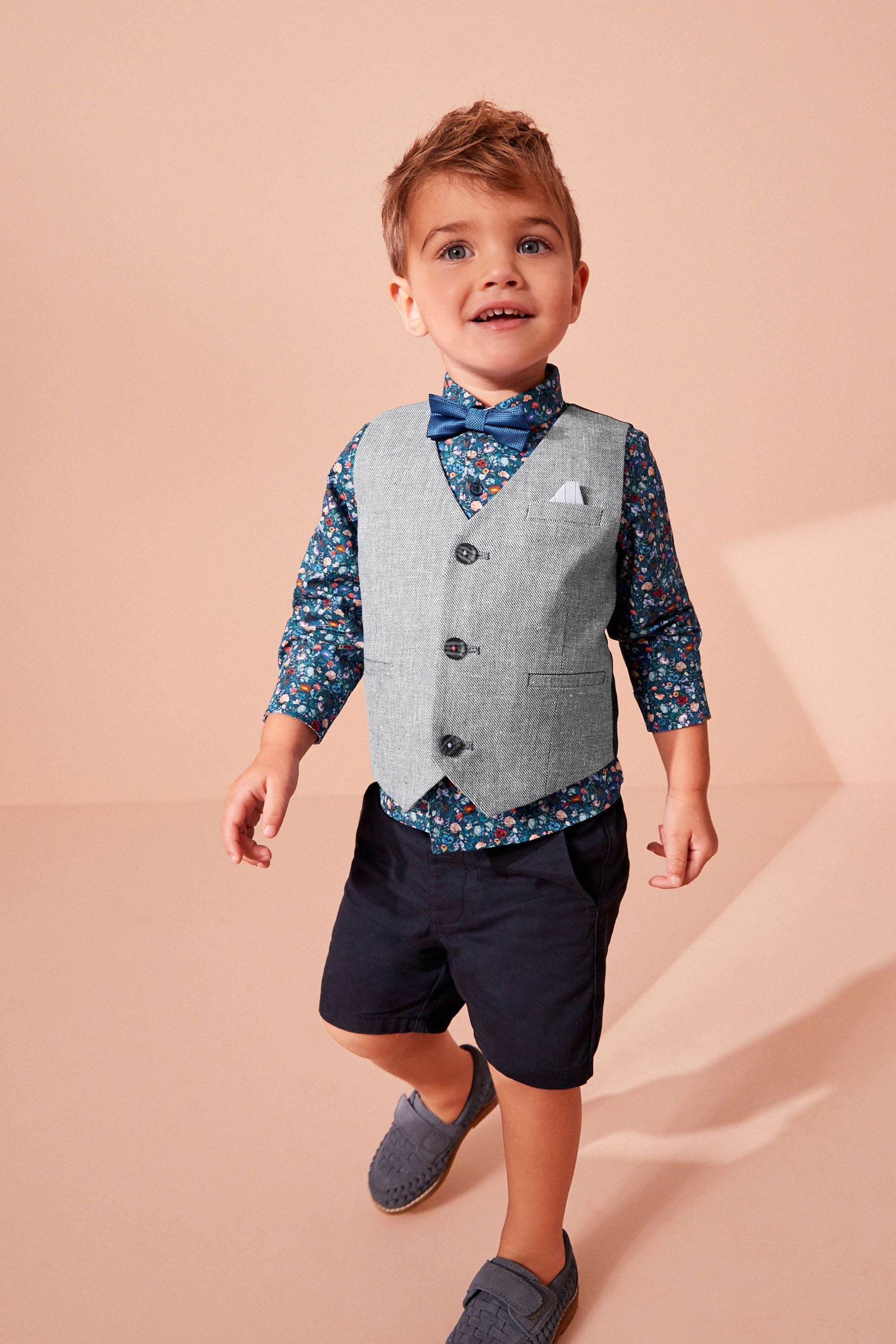 Chambray Blue Waistcoat Set With Shirt & Bow Tie (3mths-7yrs)