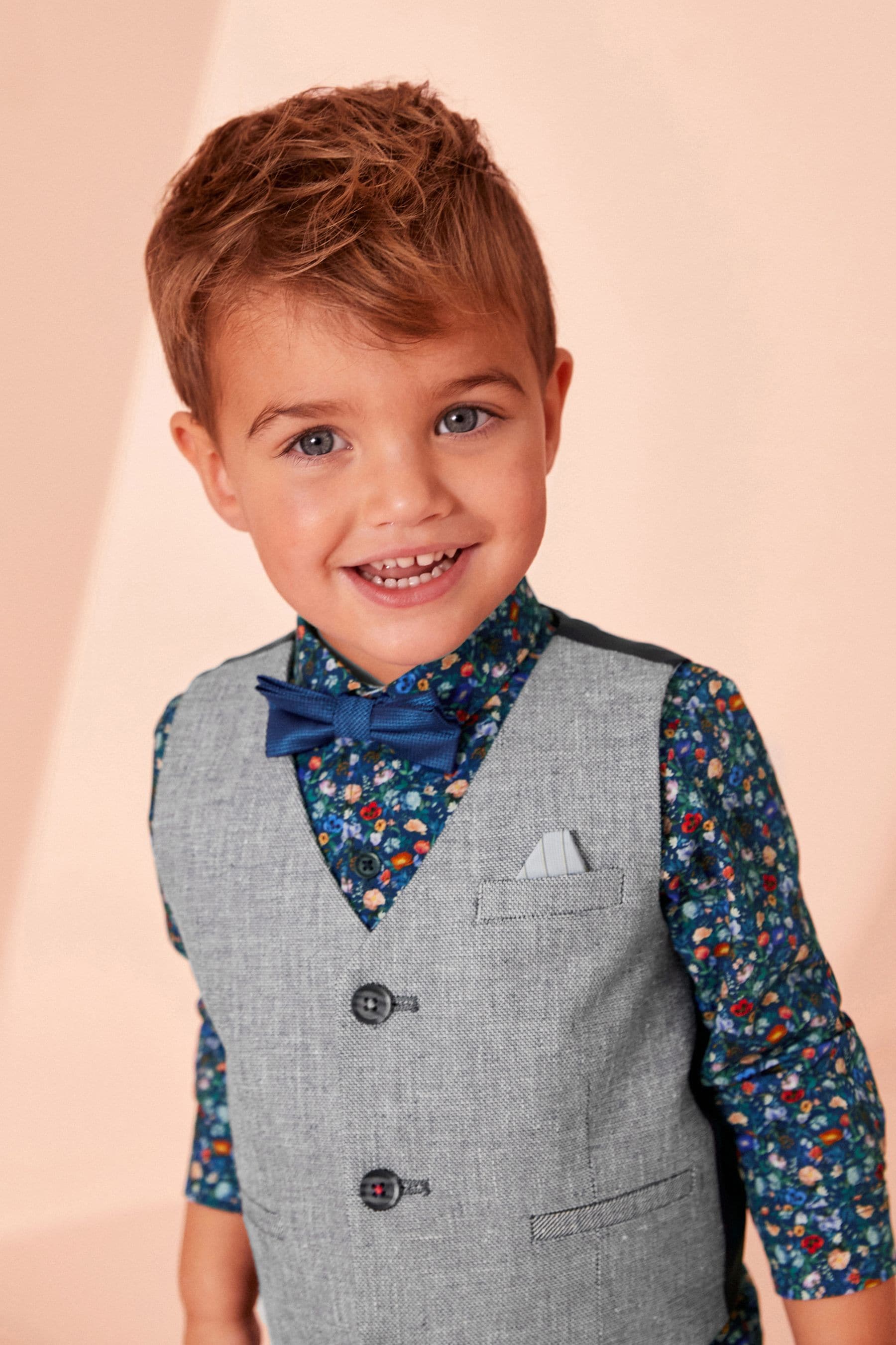 Chambray Blue Waistcoat Set With Shirt & Bow Tie (3mths-7yrs)