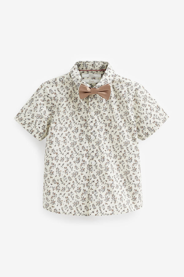 Ecru White Ditsy Floral Short Sleeve Shirt & Bow Tie Set (3mths-7yrs)