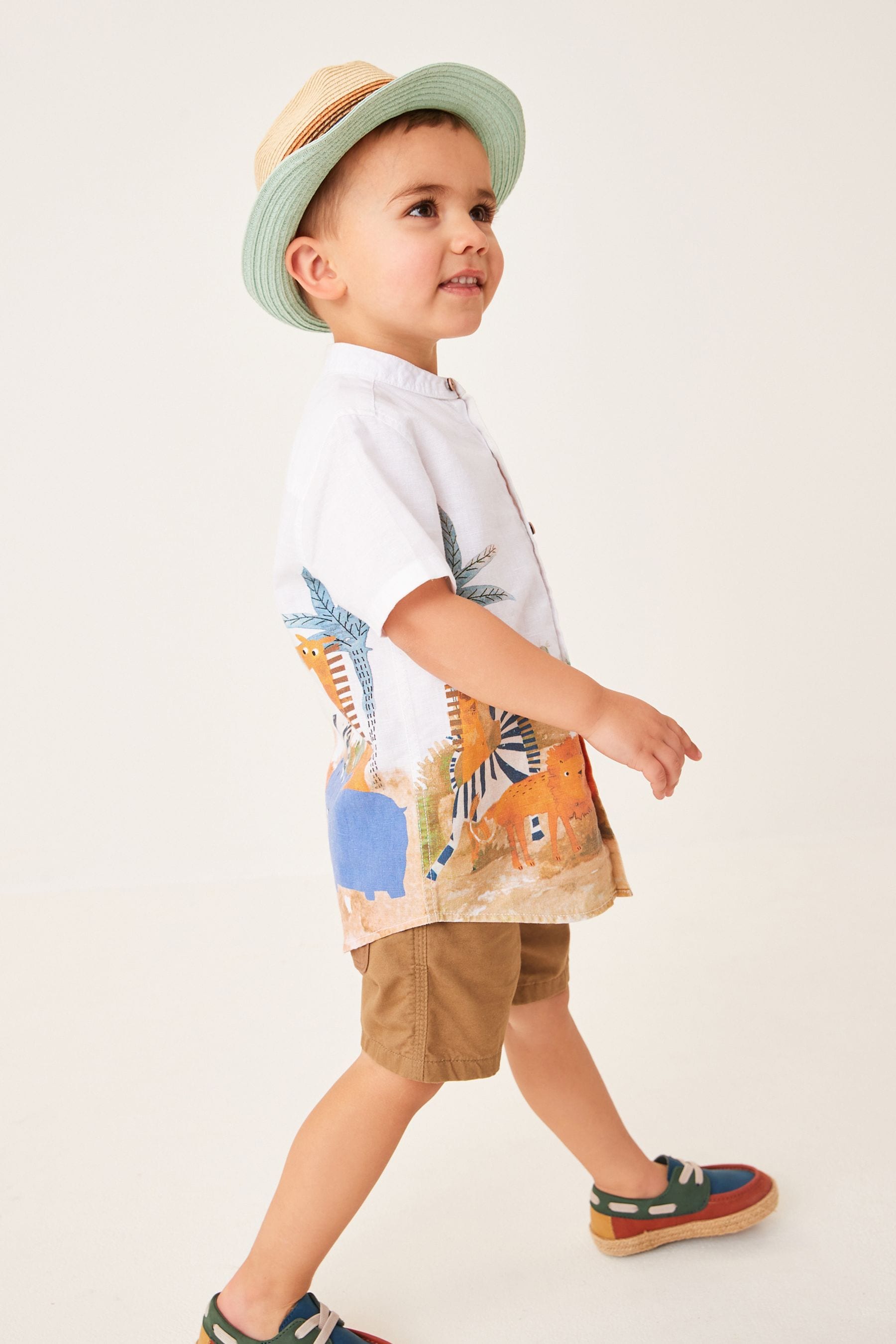 White Printed Short Sleeve Shirt (3mths-7yrs)