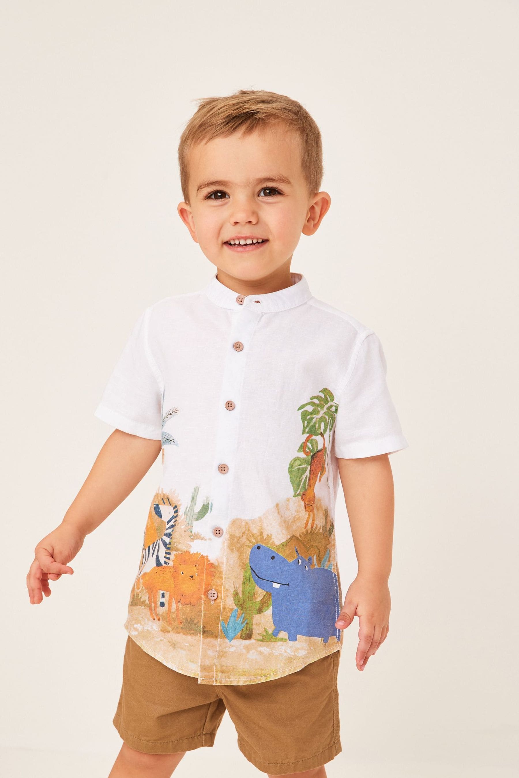 White Printed Short Sleeve Shirt (3mths-7yrs)