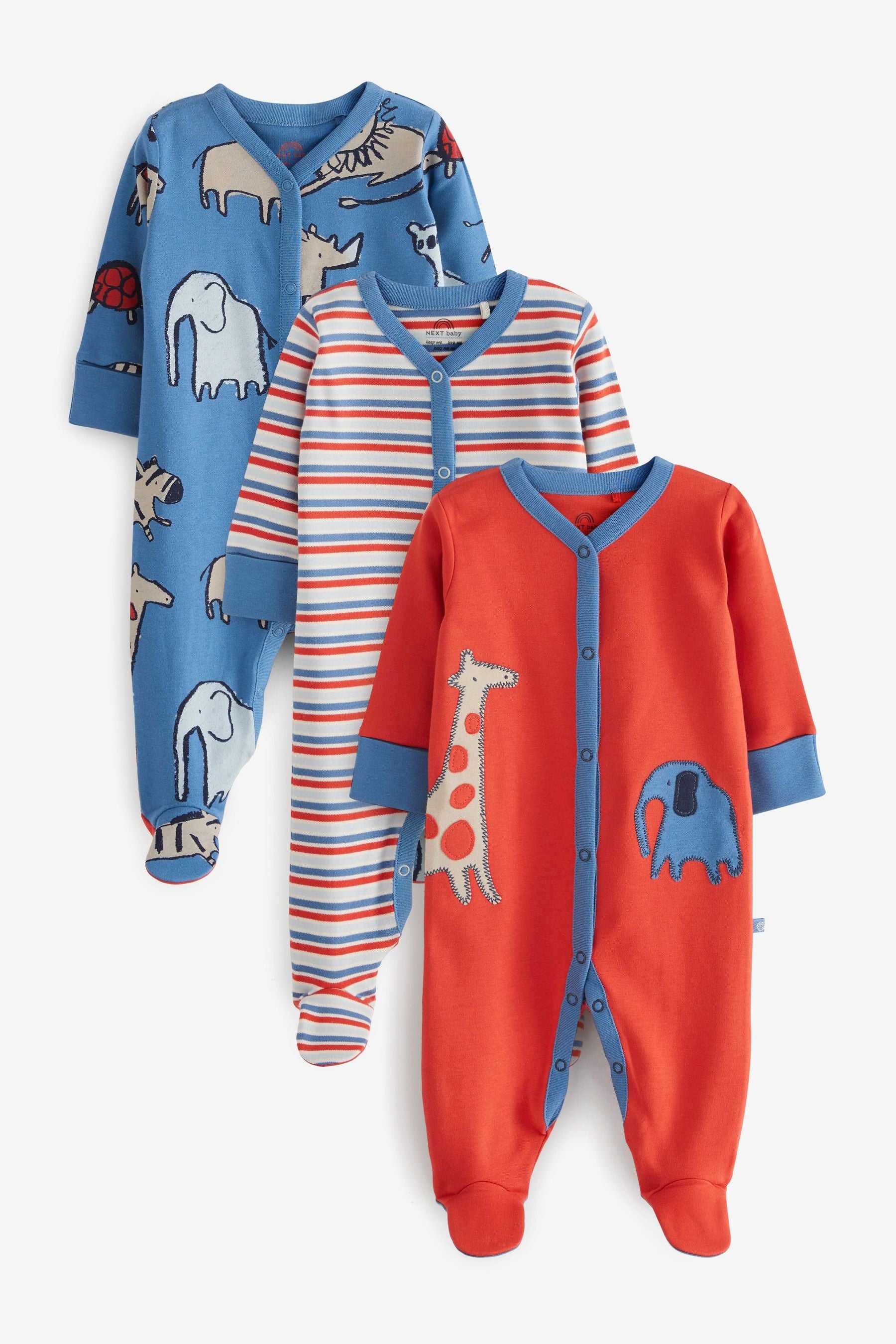 Red/Navy Blue Animals Baby Sleepsuits 3 Pack (0mths-3yrs)