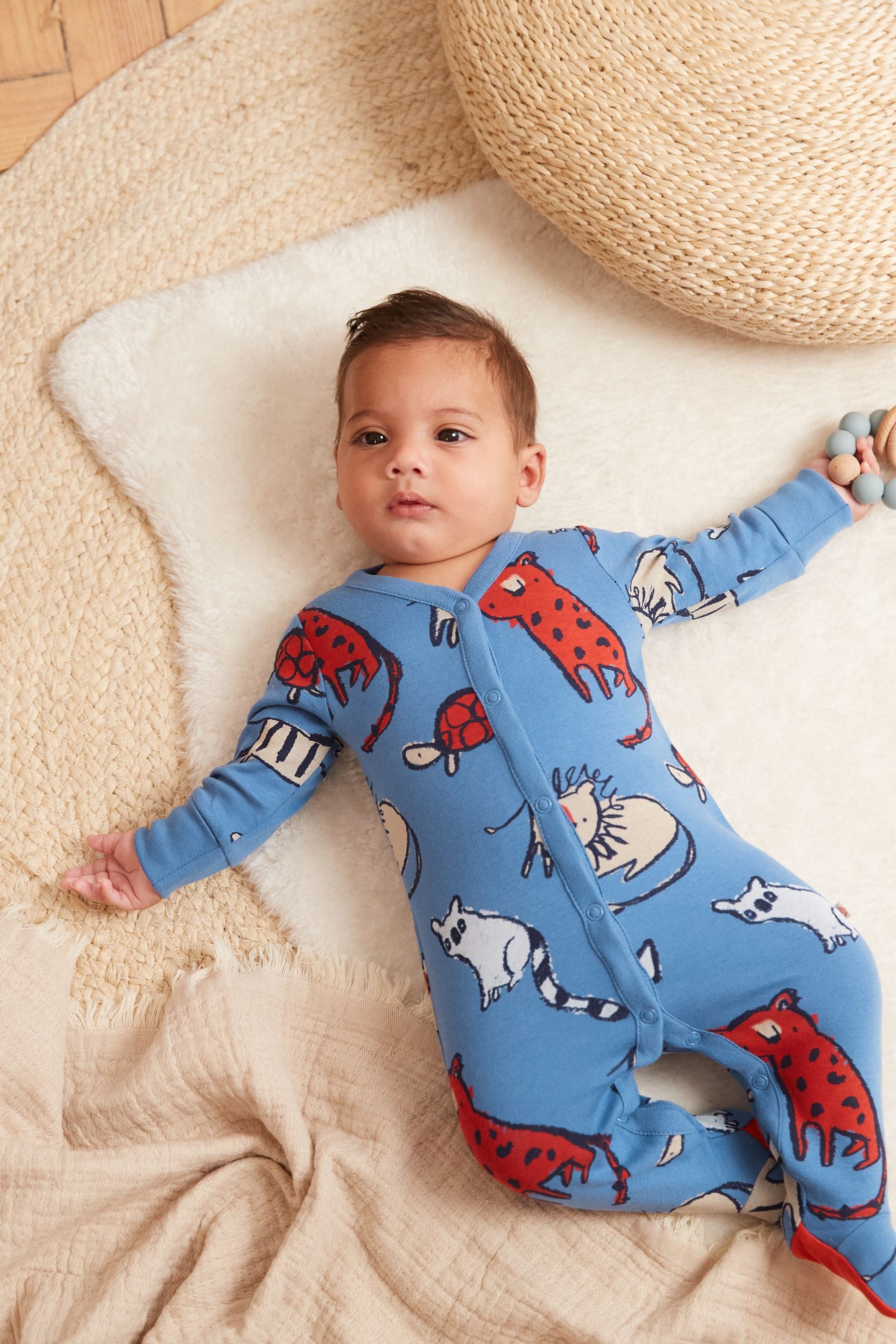 Red/Navy Blue Animals Baby Sleepsuits 3 Pack (0mths-3yrs)