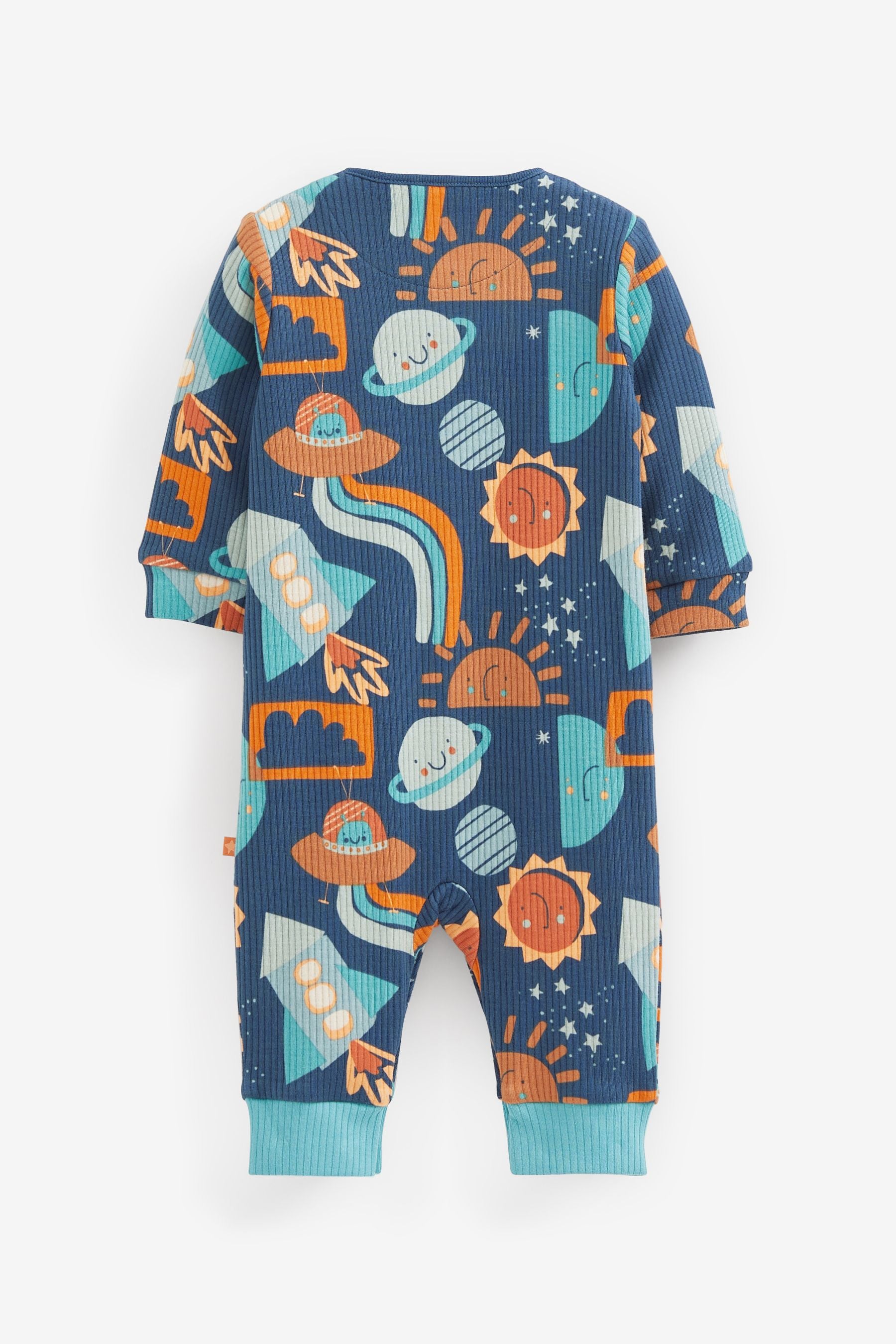 Orange/Blue Space Print Footless Sleepsuits 3 Pack (0mths-3yrs)