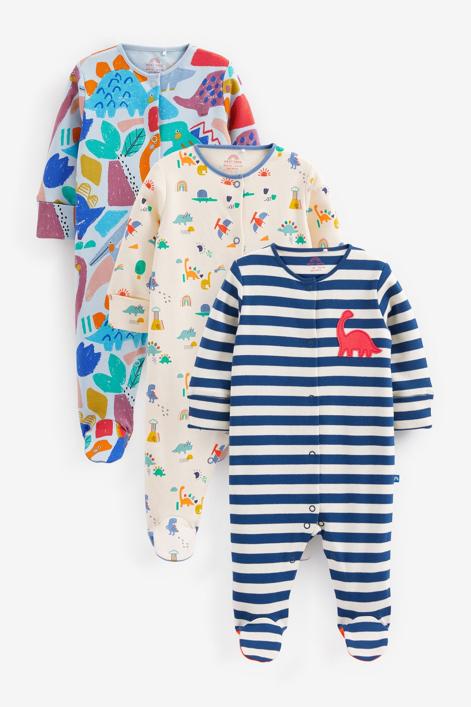 Multi Bright Baby Footed Sleepsuit 3 Pack (0mths-3yrs)