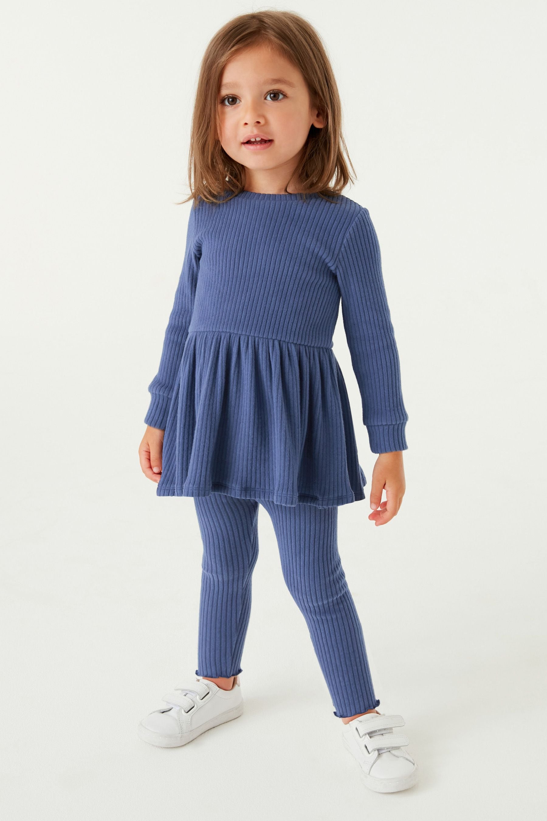 Navy Blue Long Sleeve Knitted Peplum Legging Set (3mths-7yrs)