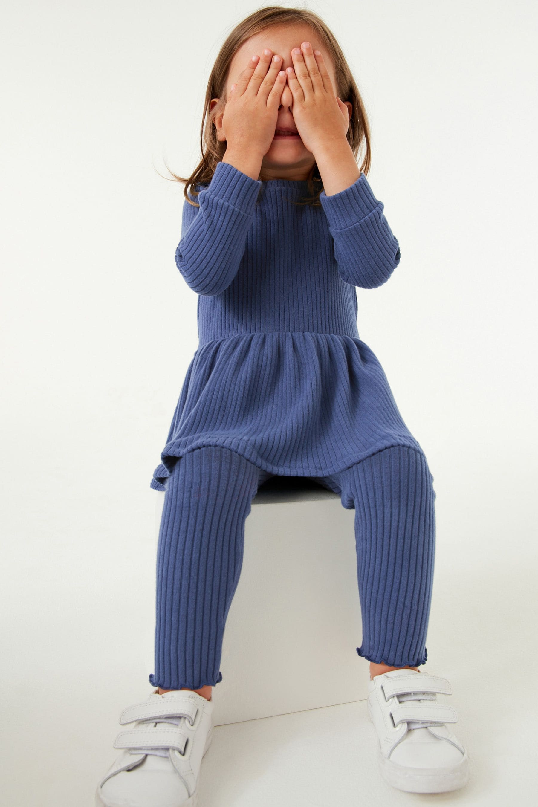 Navy Blue Long Sleeve Knitted Peplum Legging Set (3mths-7yrs)