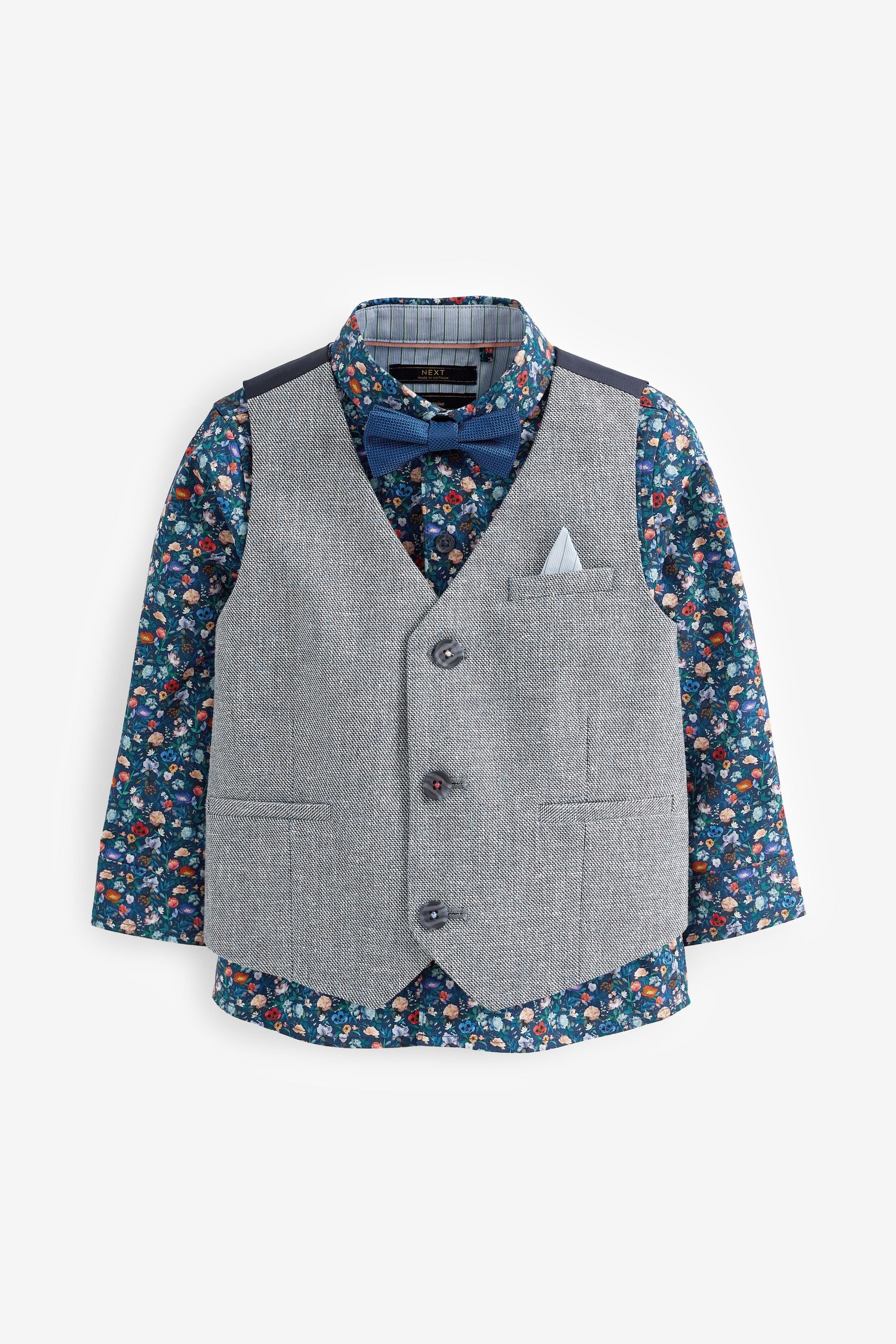 Chambray Blue Waistcoat Set With Shirt & Bow Tie (3mths-7yrs)