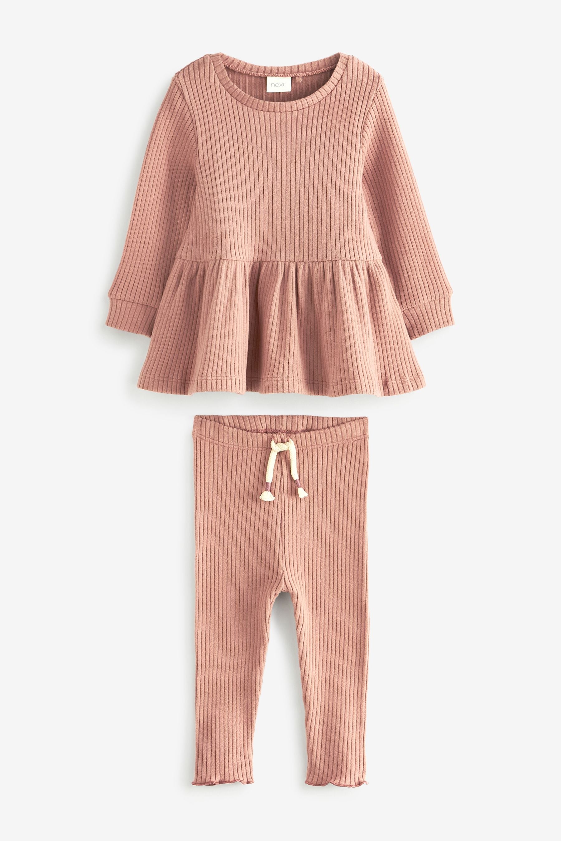 Blush Pink Long Sleeve Knitted Peplum Legging Set (3mths-7yrs)