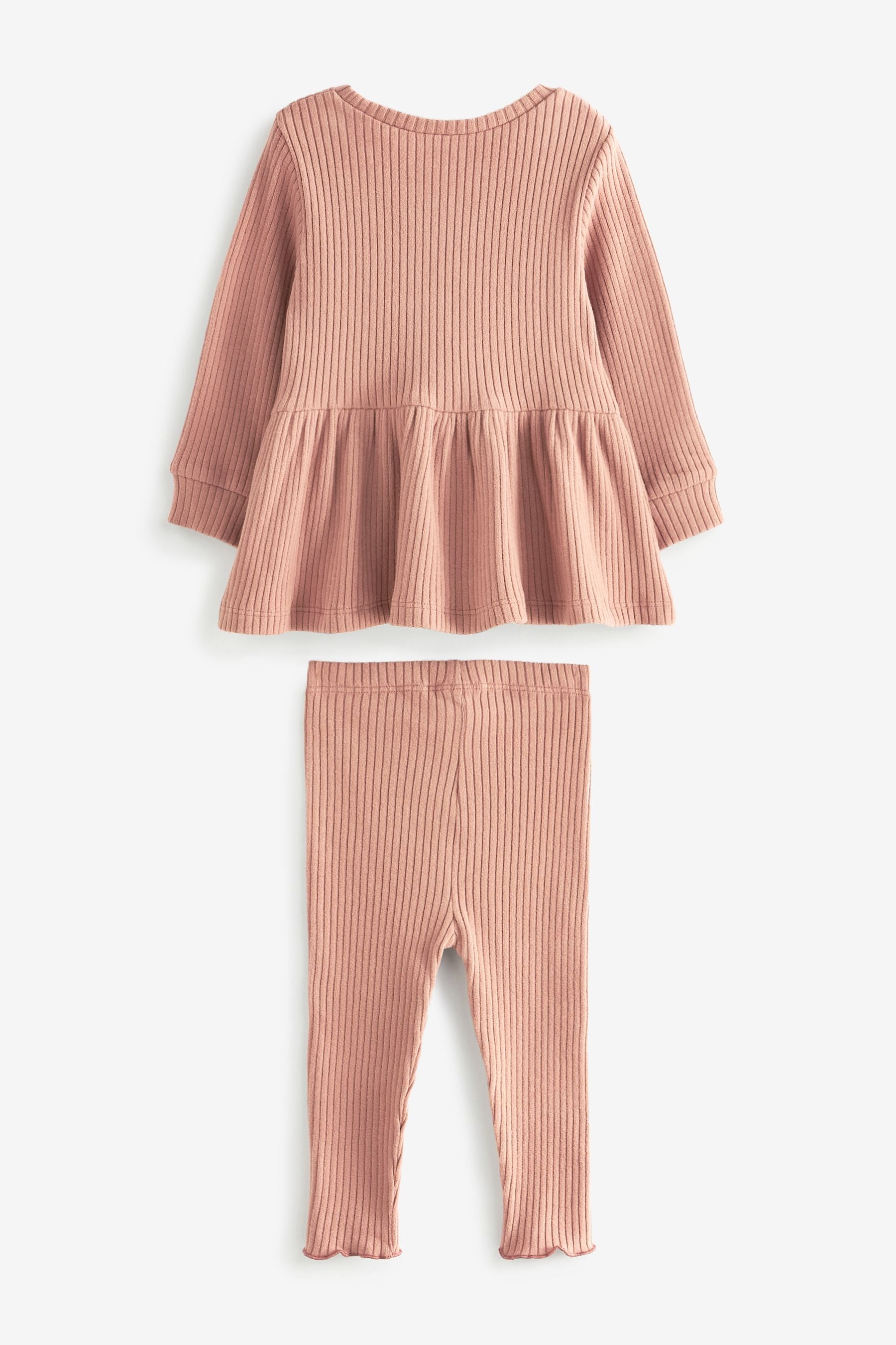 Blush Pink Long Sleeve Knitted Peplum Legging Set (3mths-7yrs)