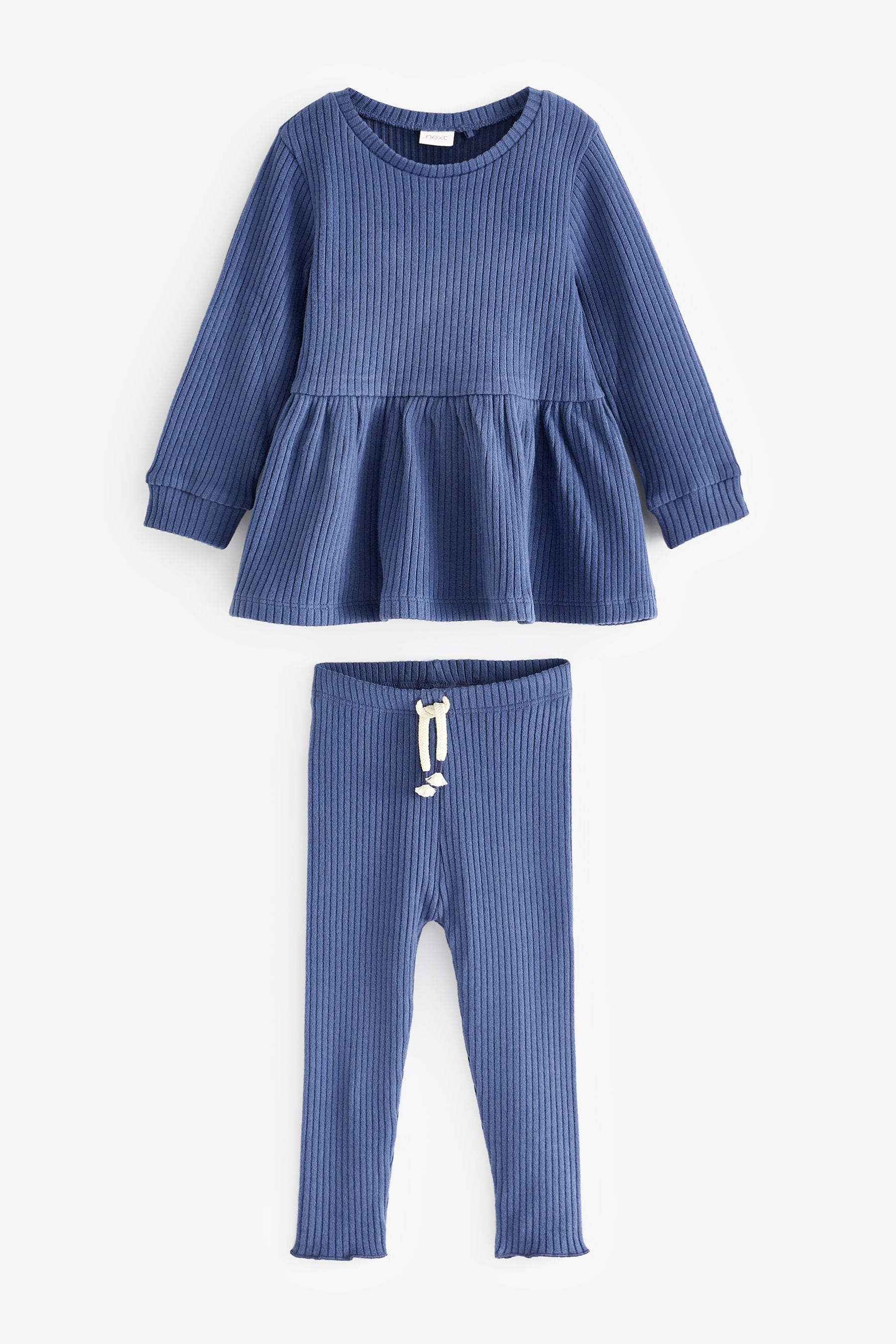 Navy Blue Long Sleeve Knitted Peplum Legging Set (3mths-7yrs)