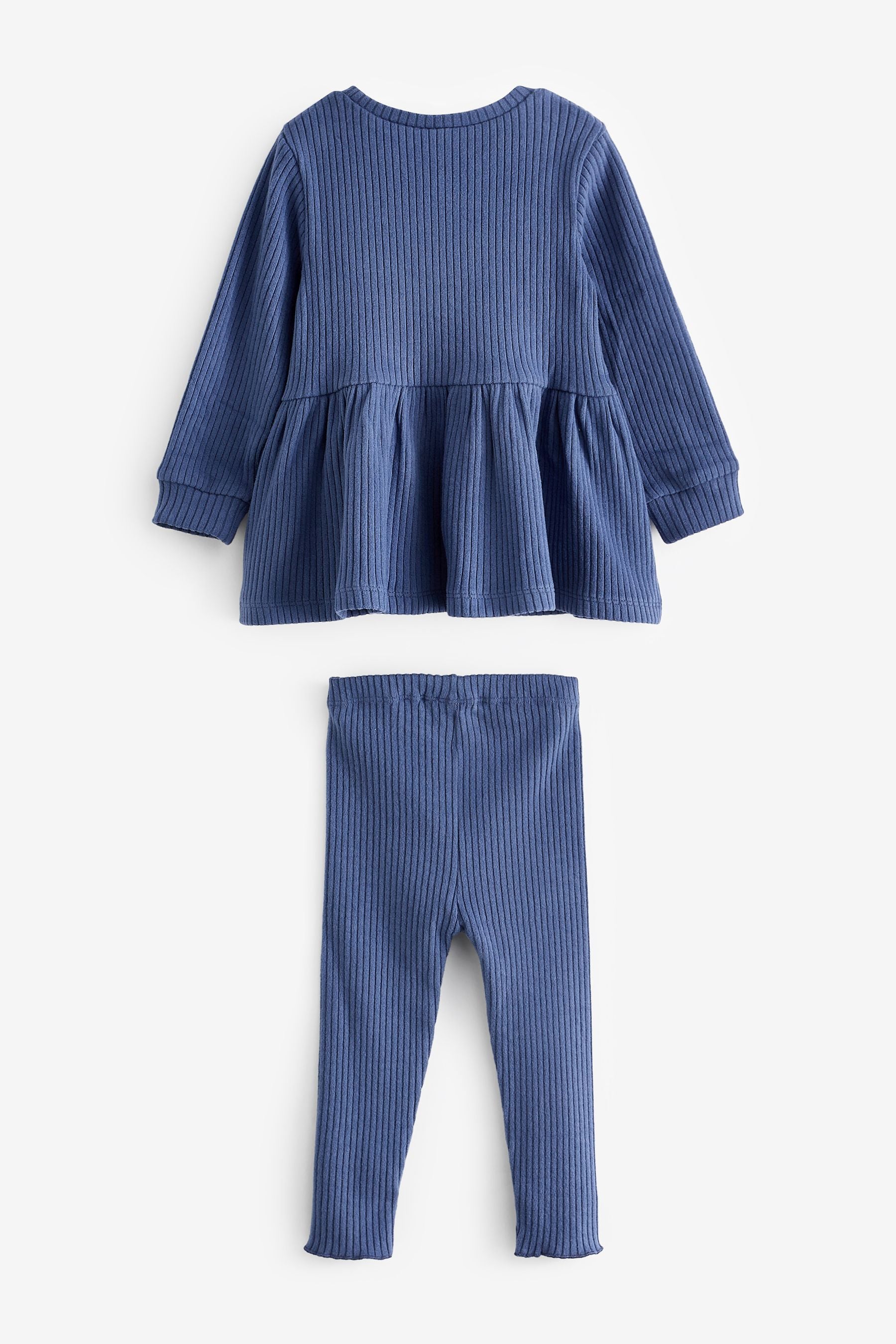 Navy Blue Long Sleeve Knitted Peplum Legging Set (3mths-7yrs)