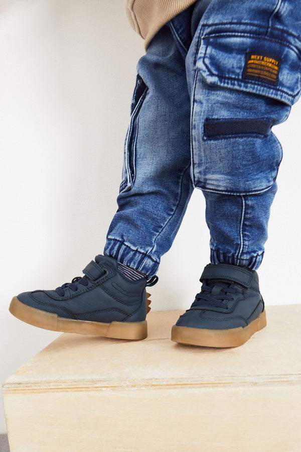 Navy Blue Warm Lined Easy Fastening High Top Spike Boots