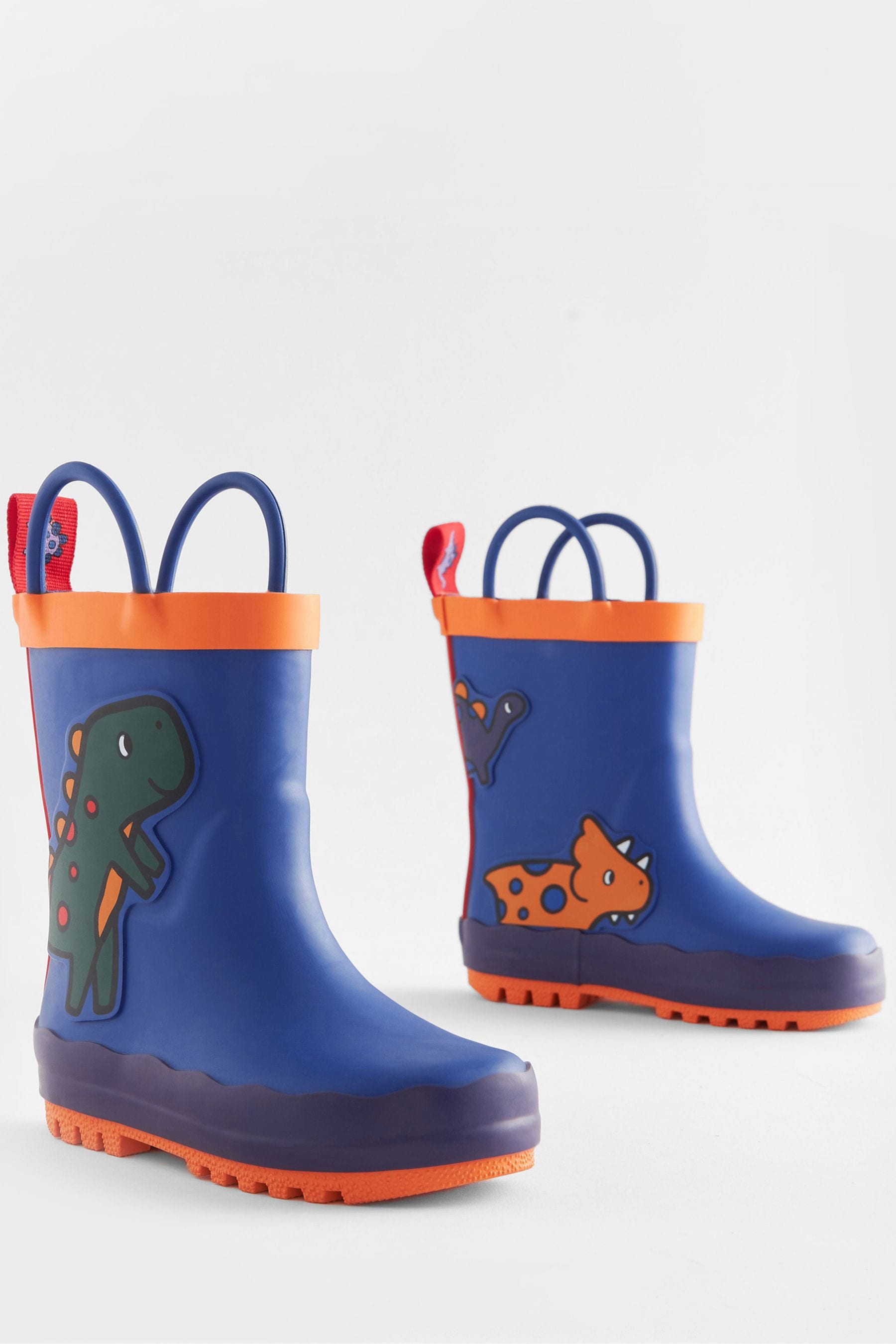 Blue Dino Wellies With Pull-on Handles