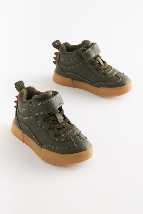 Khaki Green Warm Lined Easy Fastening High Top Spike Boots