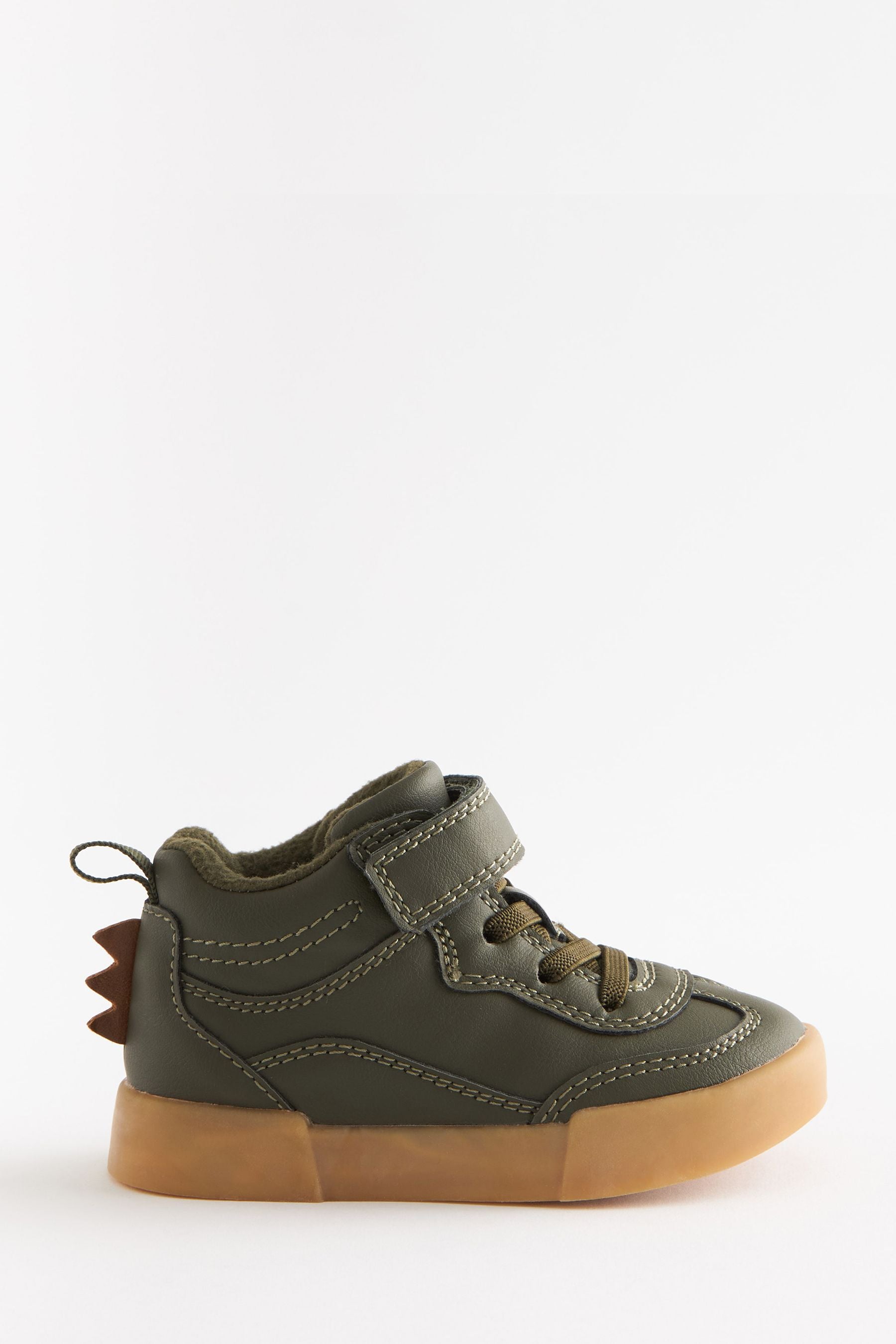 Khaki Green Warm Lined Easy Fastening High Top Spike Boots