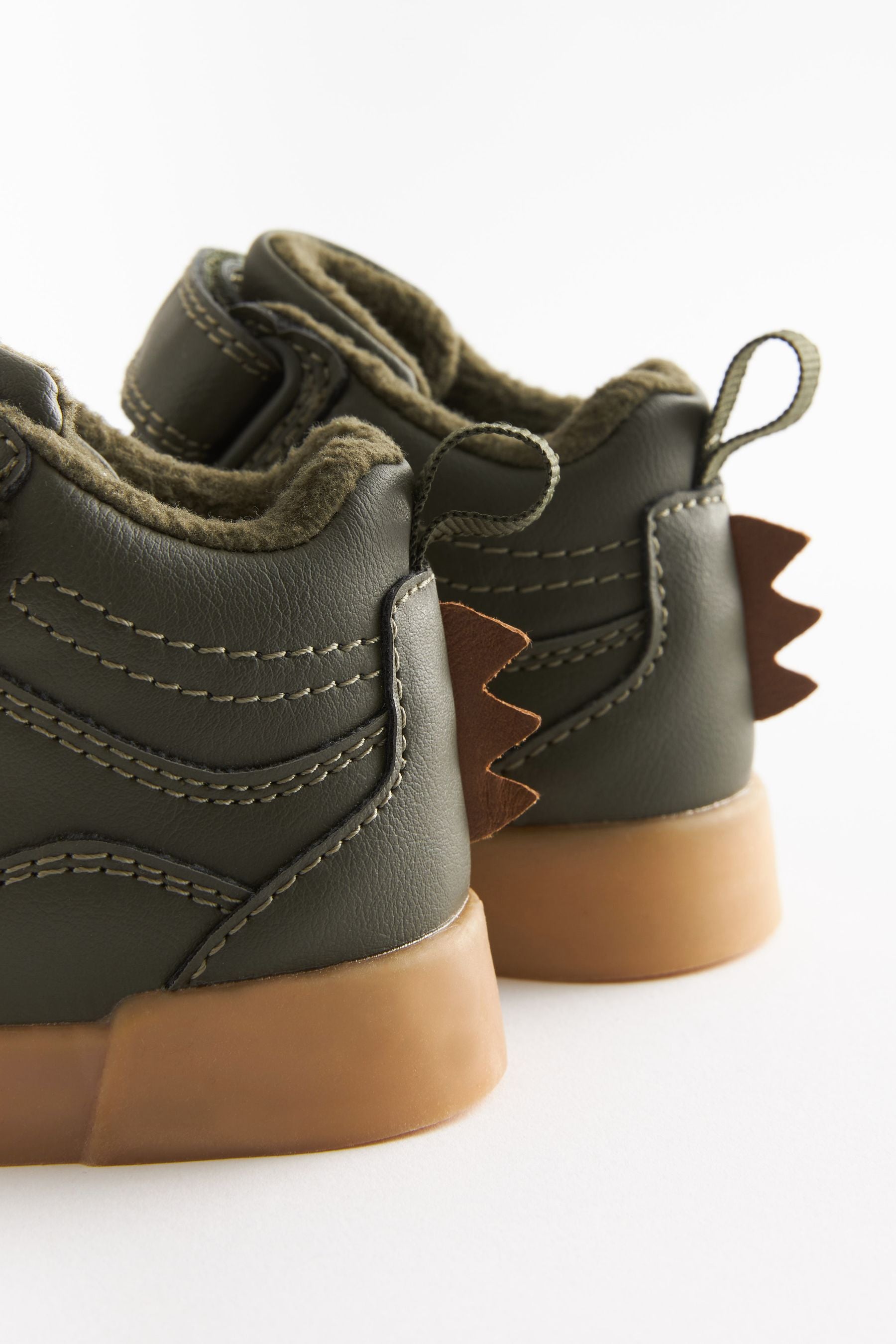 Khaki Green Warm Lined Easy Fastening High Top Spike Boots