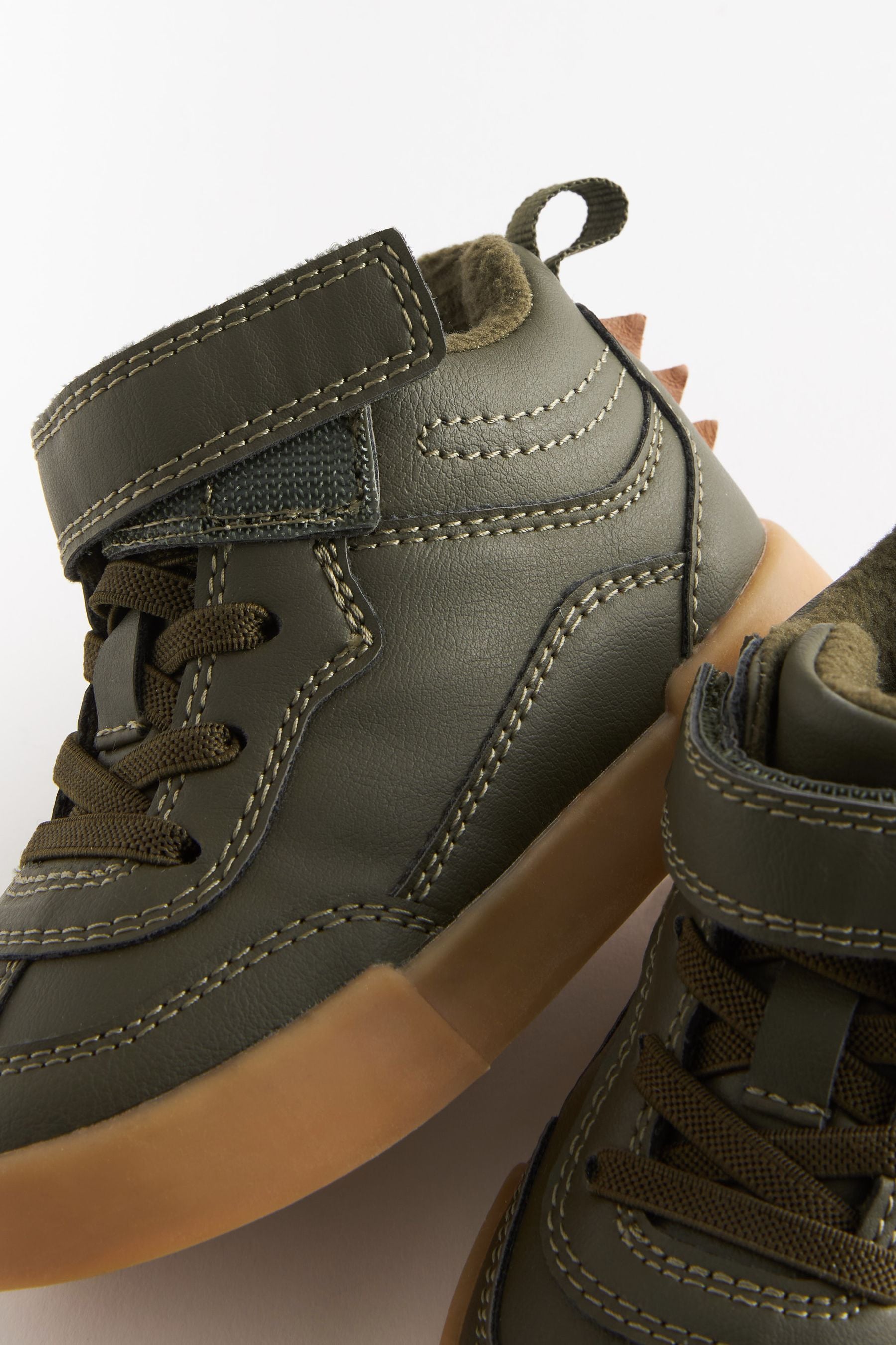 Khaki Green Warm Lined Easy Fastening High Top Spike Boots