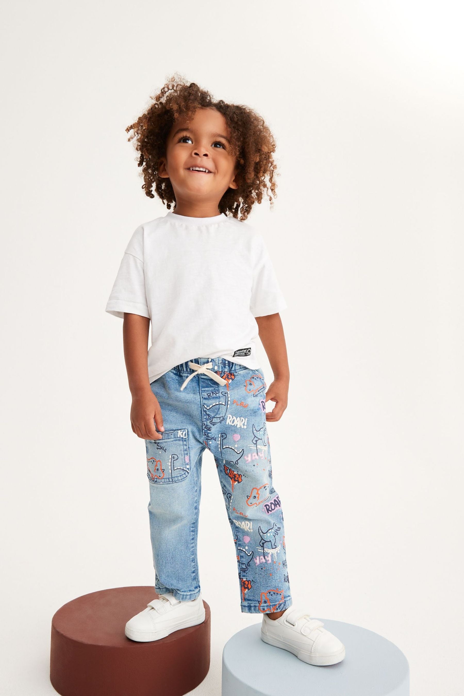 Mid Blue Graffiti Print Pull-On Jeans (3mths-7yrs)