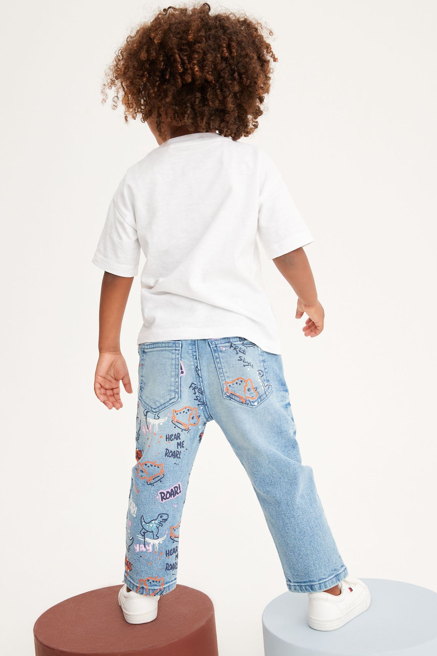 Mid Blue Graffiti Print Pull-On Jeans (3mths-7yrs)