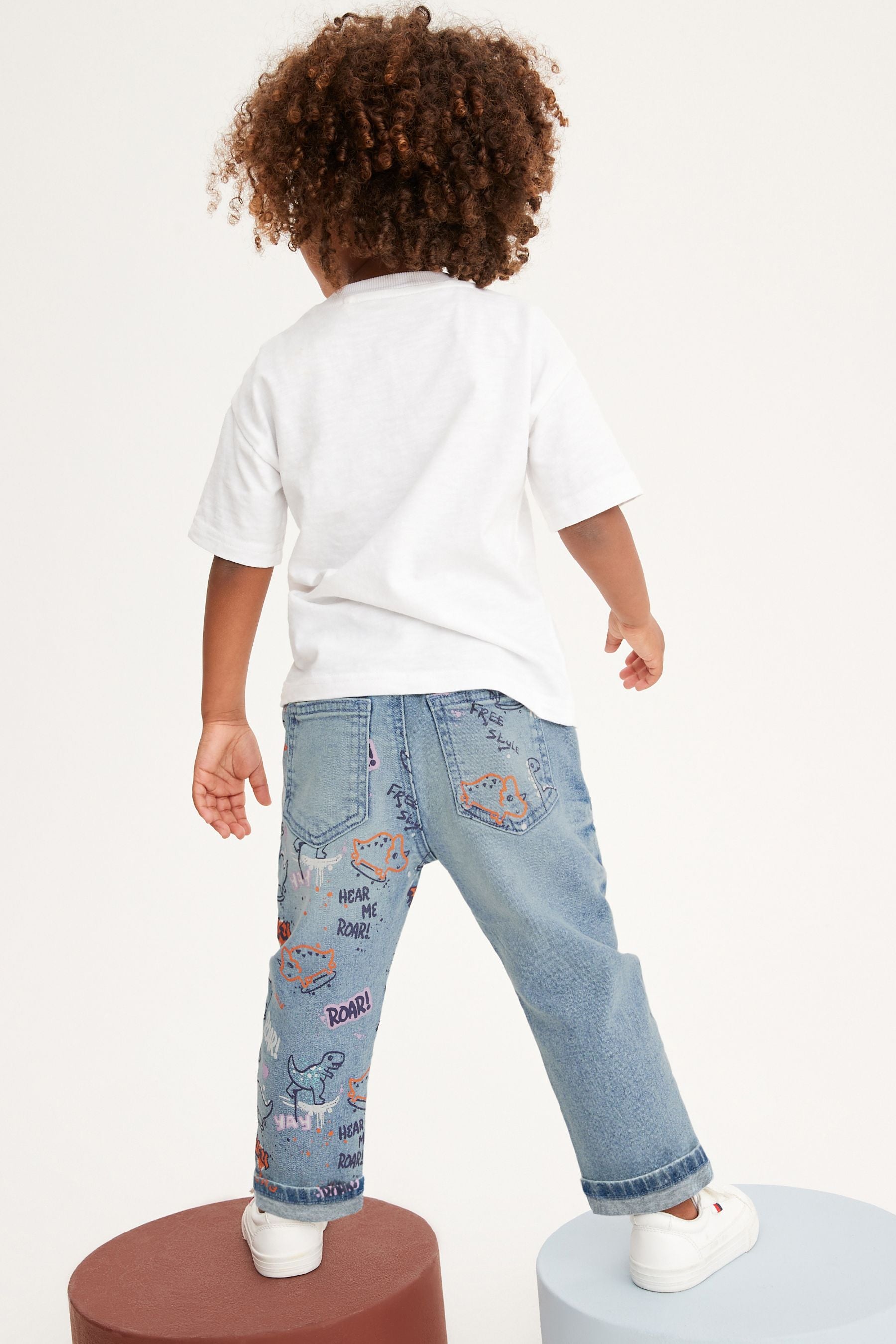 Mid Blue Graffiti Print Pull-On Jeans (3mths-7yrs)