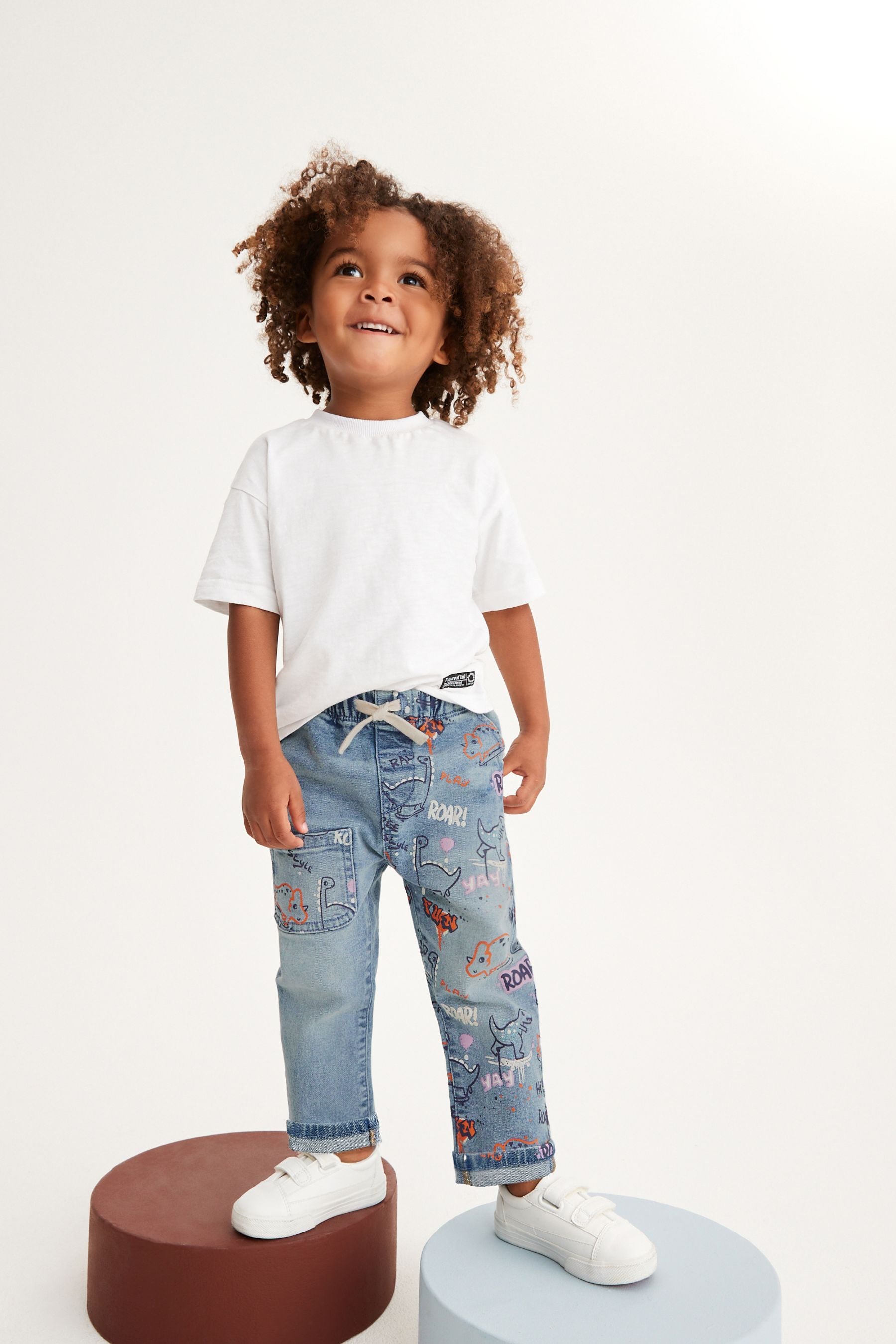 Mid Blue Graffiti Print Pull-On Jeans (3mths-7yrs)